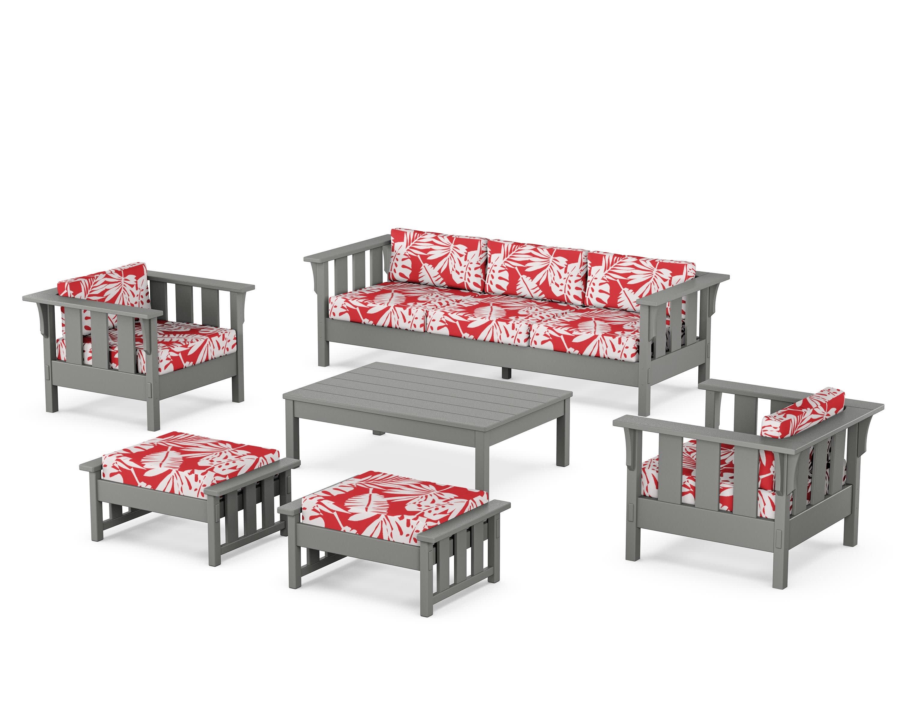 Acadia 6-Piece Lounge Sofa Set in Slate Grey / Leaf Crimson