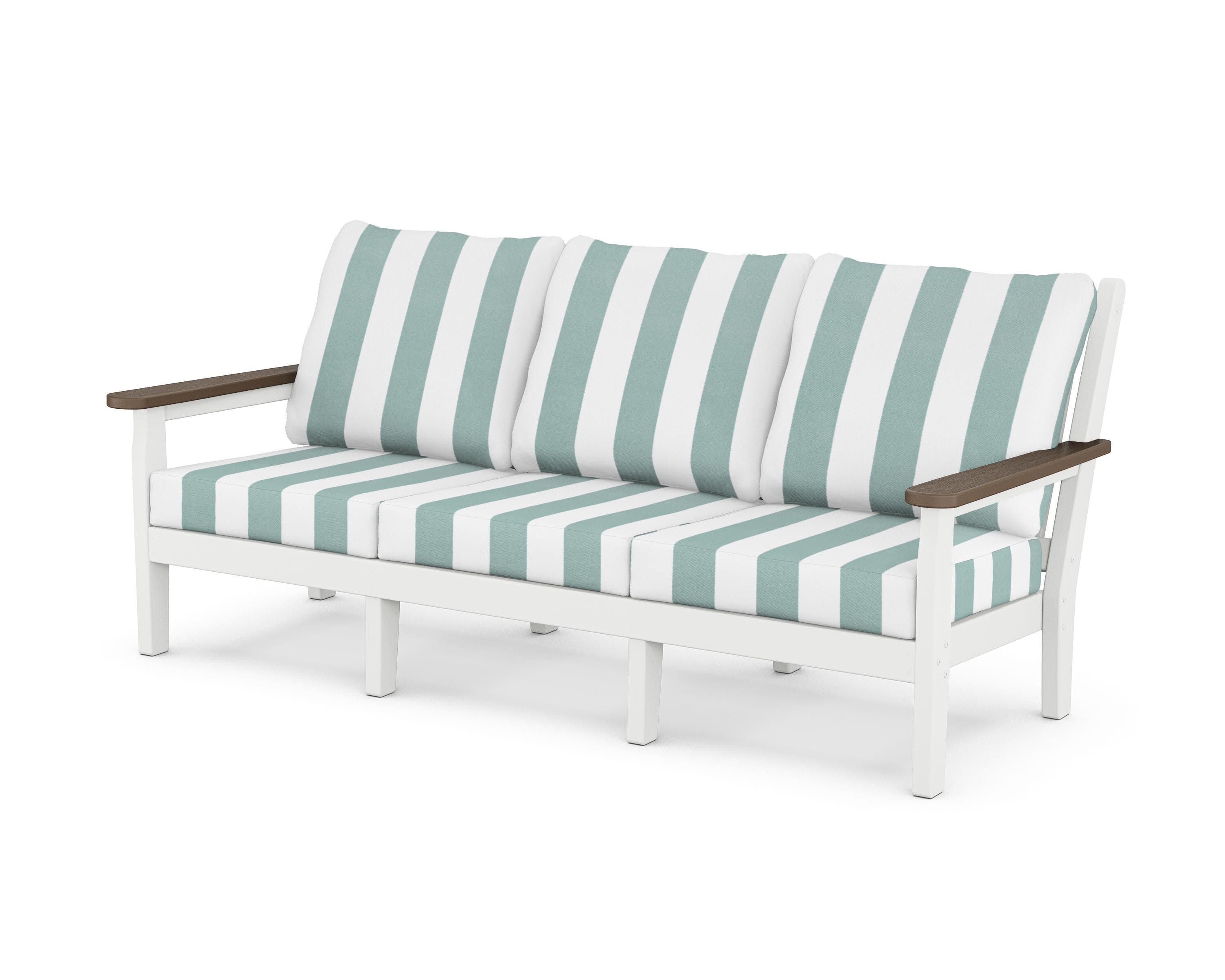 Chippendale Deep Seating Sofa in White / Kona / Cabana Stripe Glacier Spa