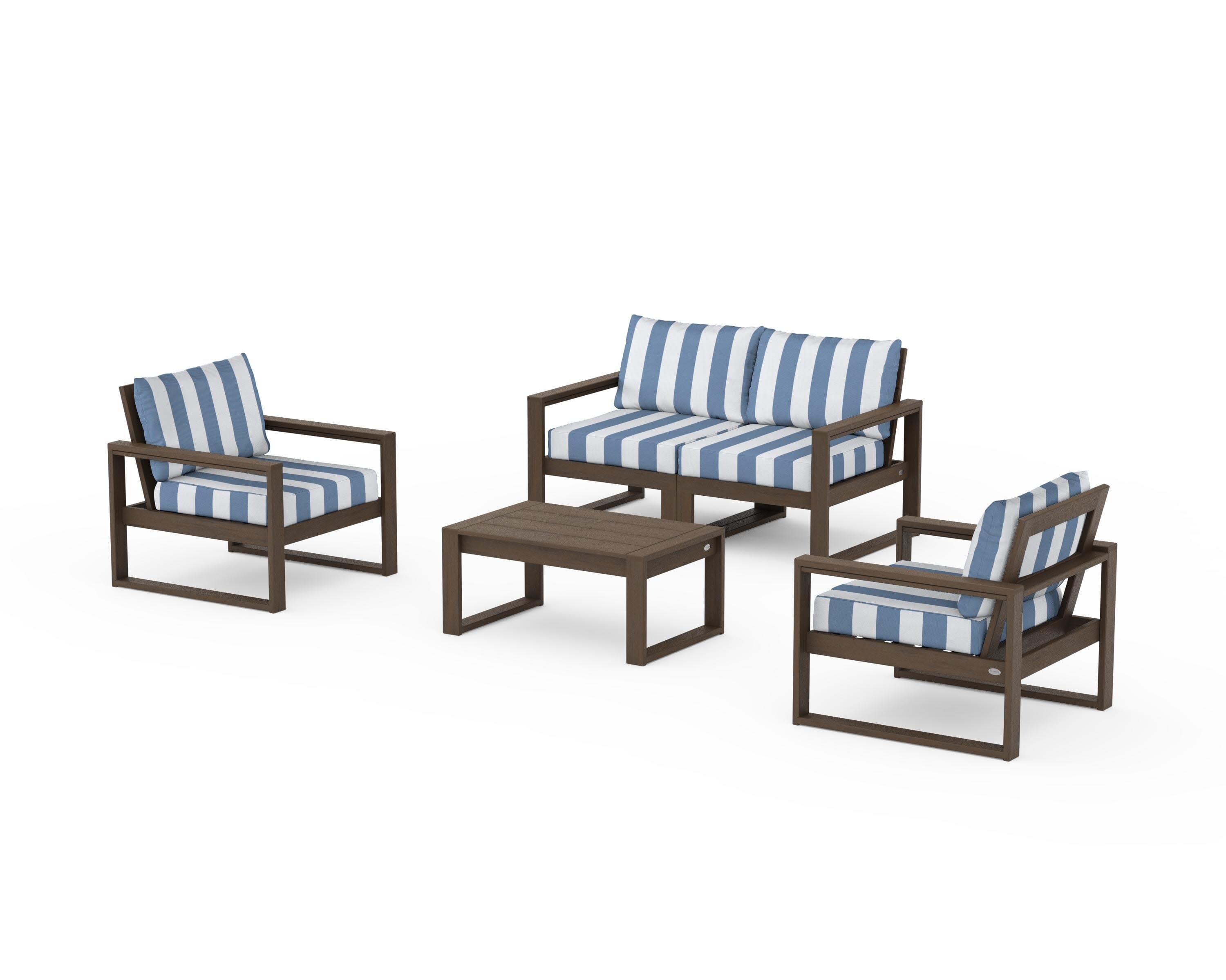 EDGE Sectional 4-Piece Deep Seating Set with Loveseat in Kona / Cabana Stripe Sky Blue