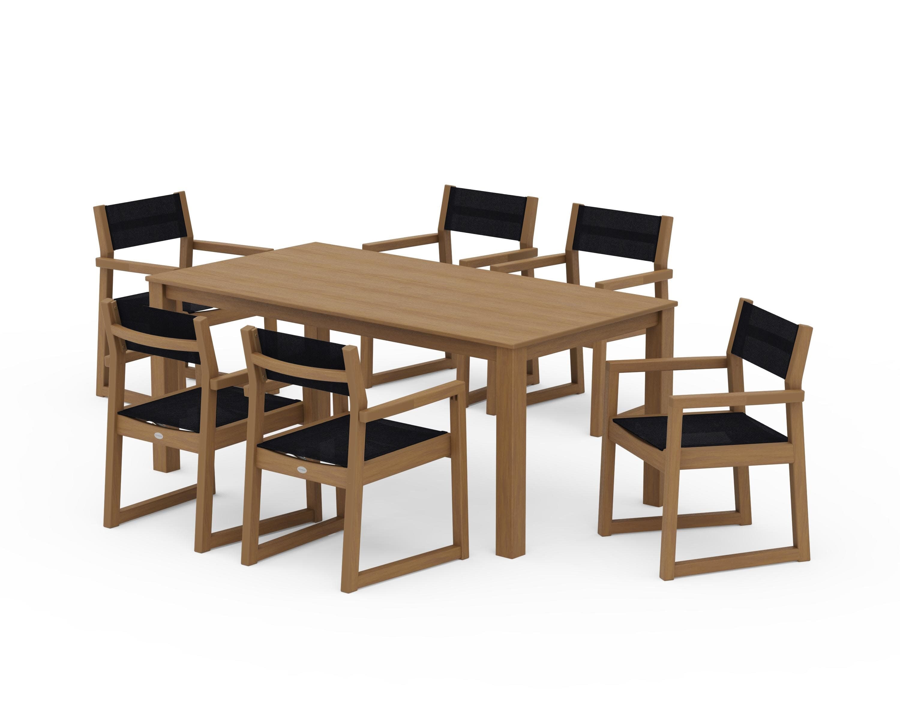 EDGE Sling Arm Chair 7-Piece Parsons Dining Set in Natural / Black Sling