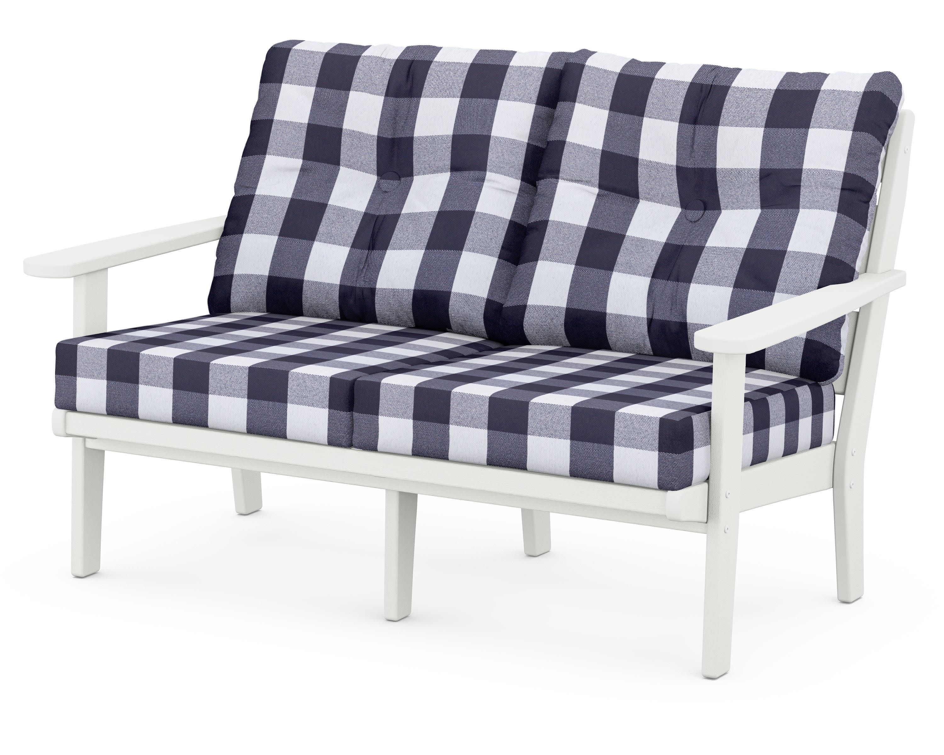 Lakeside Deep Seating Loveseat in Vintage White / Buffalo Plaid Navy
