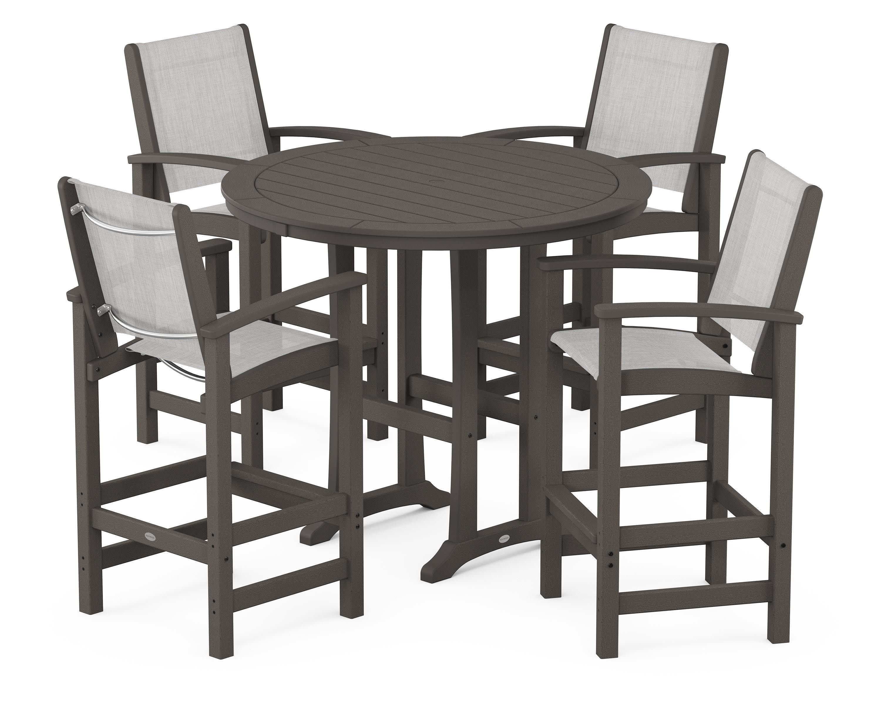 Coastal 5-Piece Nautical Trestle Bar Set in Vintage Coffee / Parchment Sling