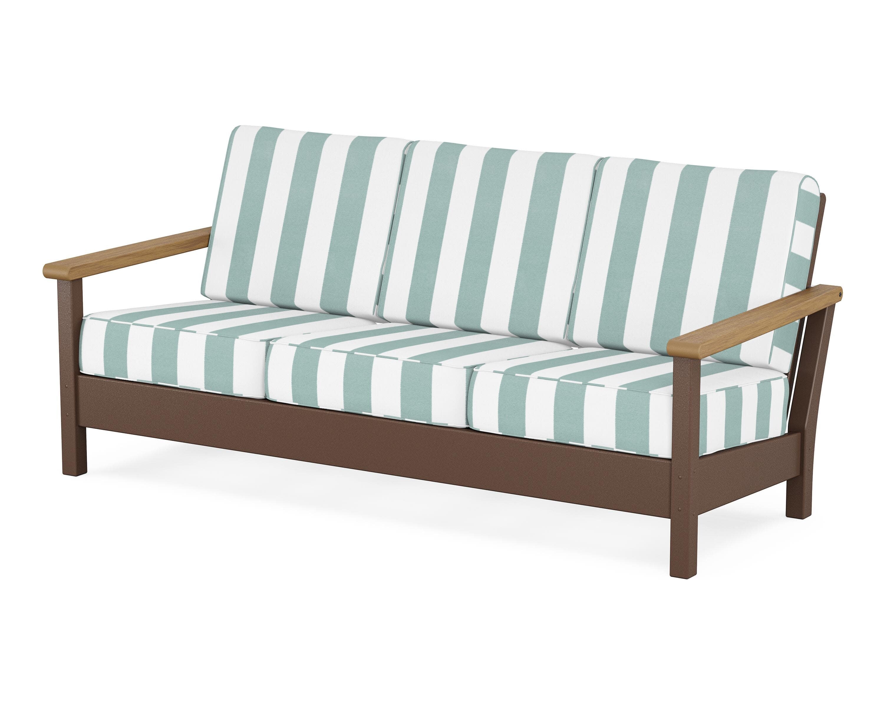 Harbour Deep Seating Sofa in Mahogany / Natural / Cabana Stripe Glacier Spa