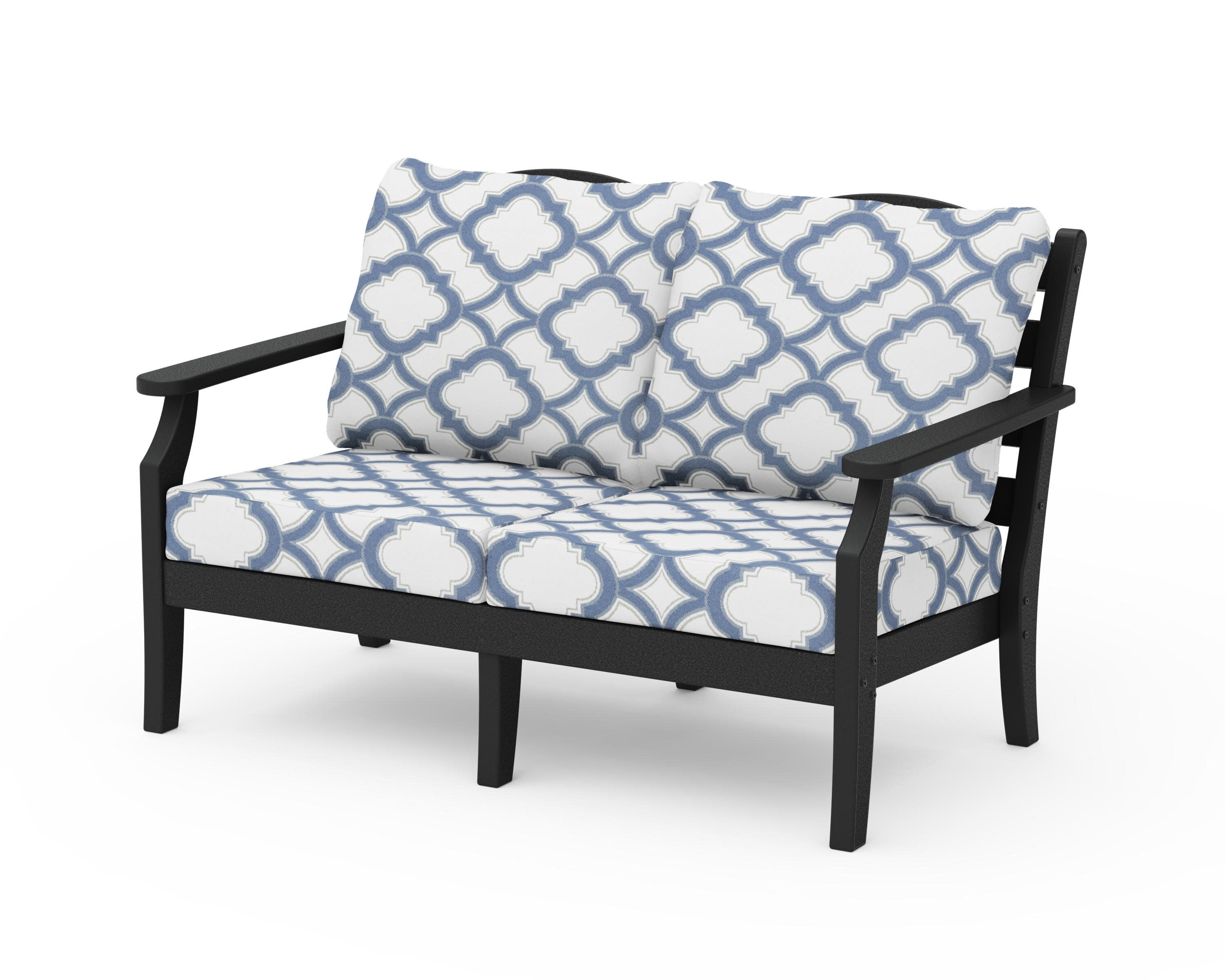Savannah Deep Seating Loveseat in Black / Trellis Sky Blue