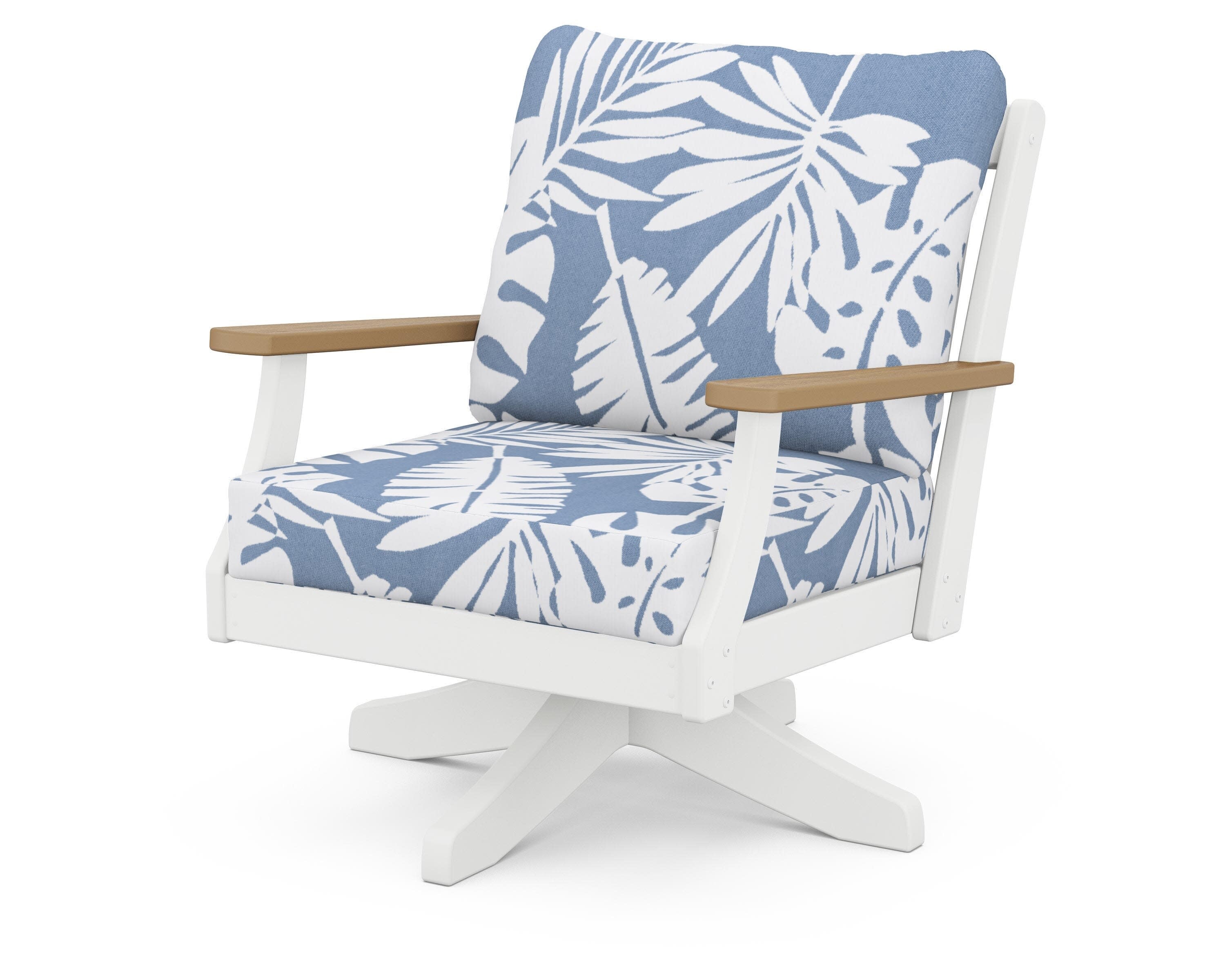 Braxton Deep Seating Swivel Chair in White / Natural / Leaf Sky Blue