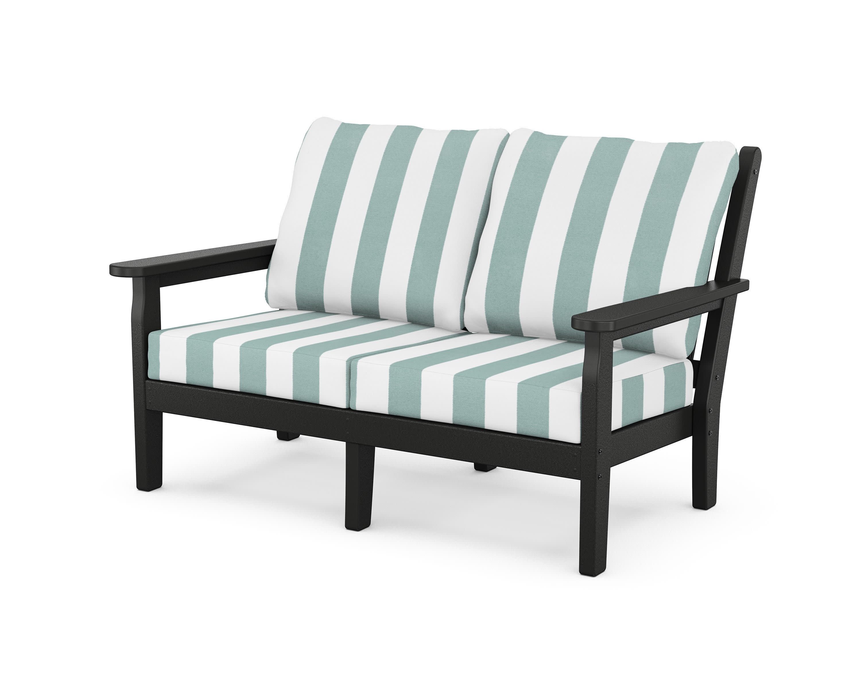 Chippendale Deep Seating Loveseat in Black / Cabana Stripe Glacier Spa