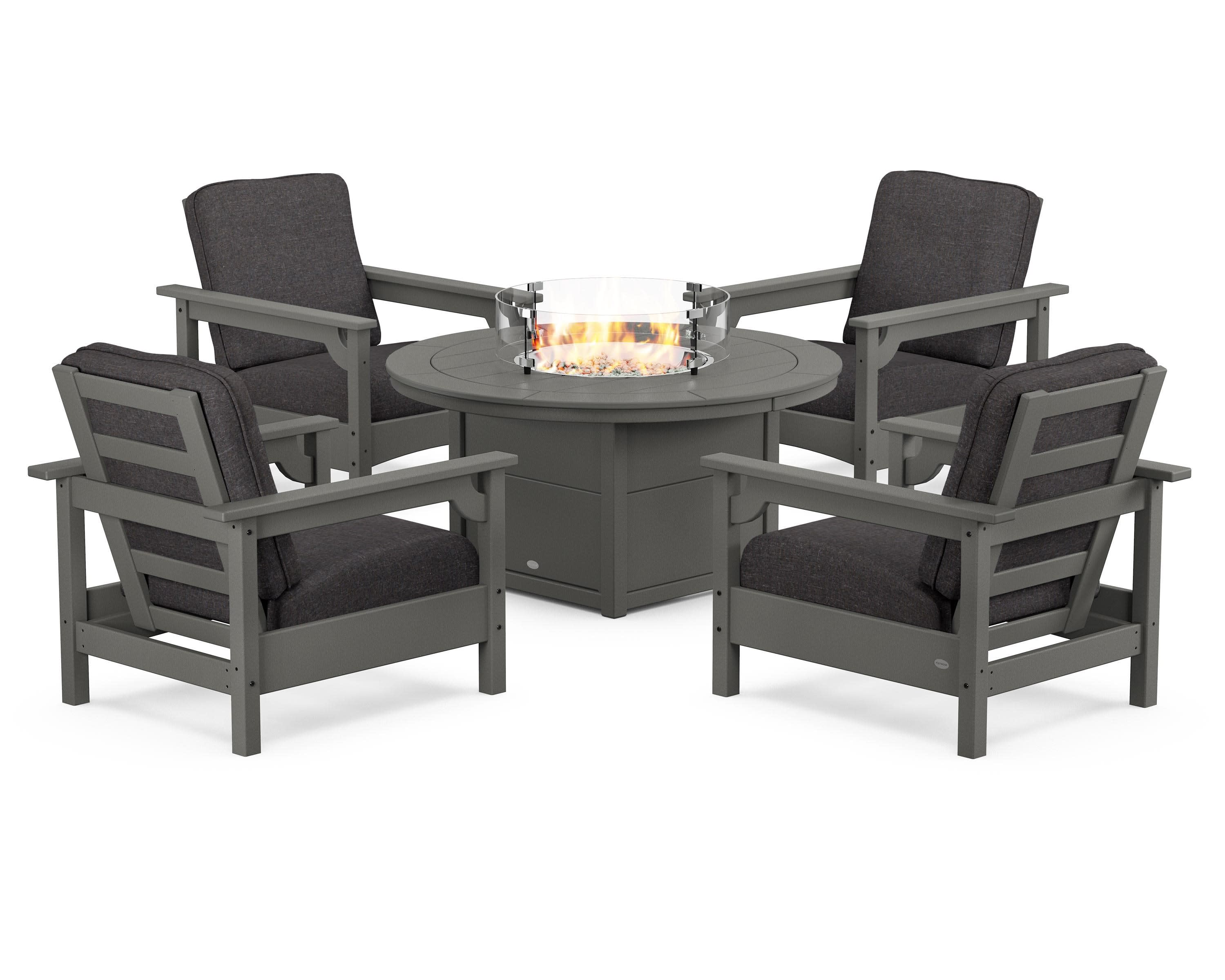 Club 5-Piece Conversation Set with Fire Pit Table in Slate Grey / Ash Charcoal
