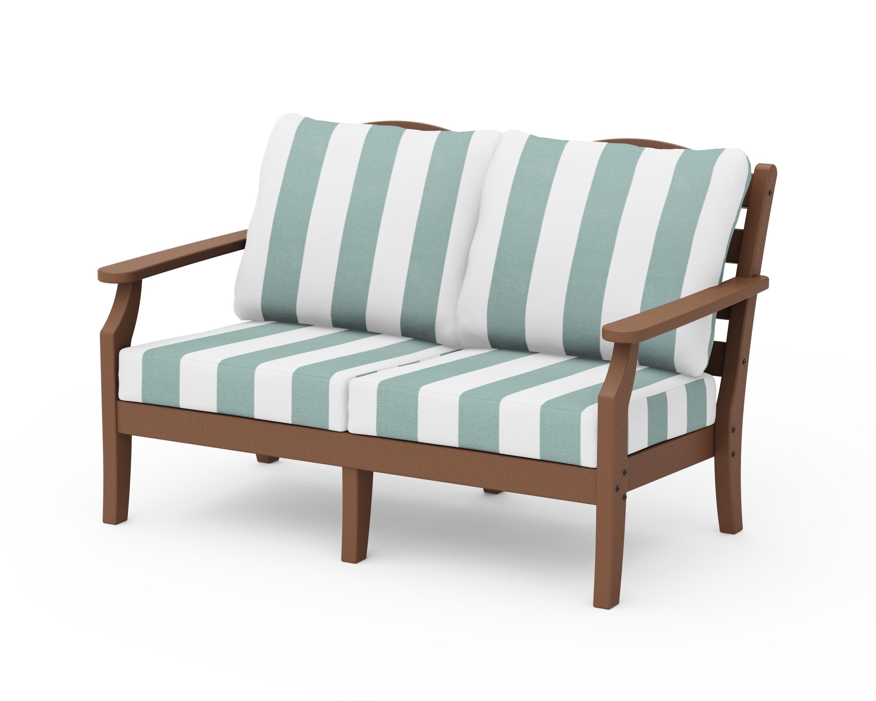 Savannah Deep Seating Loveseat in Teak / Cabana Stripe Glacier Spa