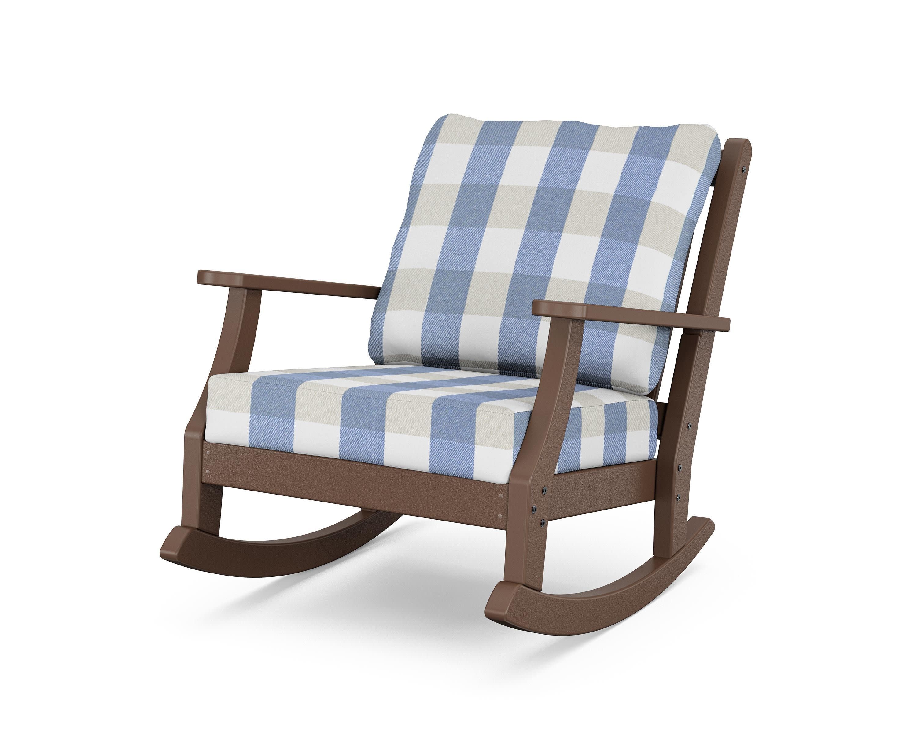 Wovendale Deep Seating Rocking Chair in Mahogany / Buffalo Plaid Sky Blue