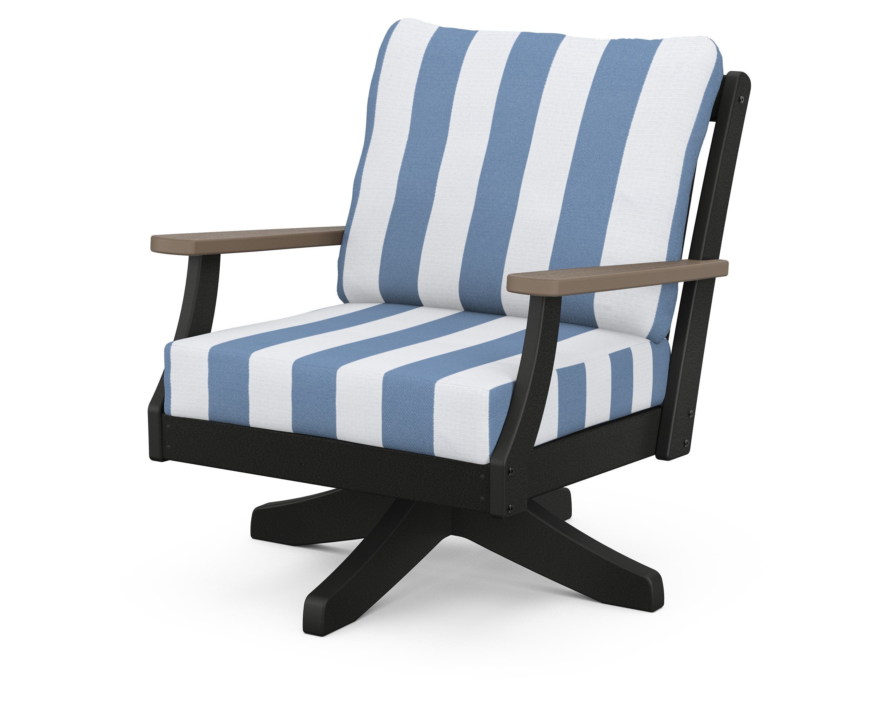 Braxton Deep Seating Swivel Chair in Black / Kona / Cabana Stripe Sky Blue