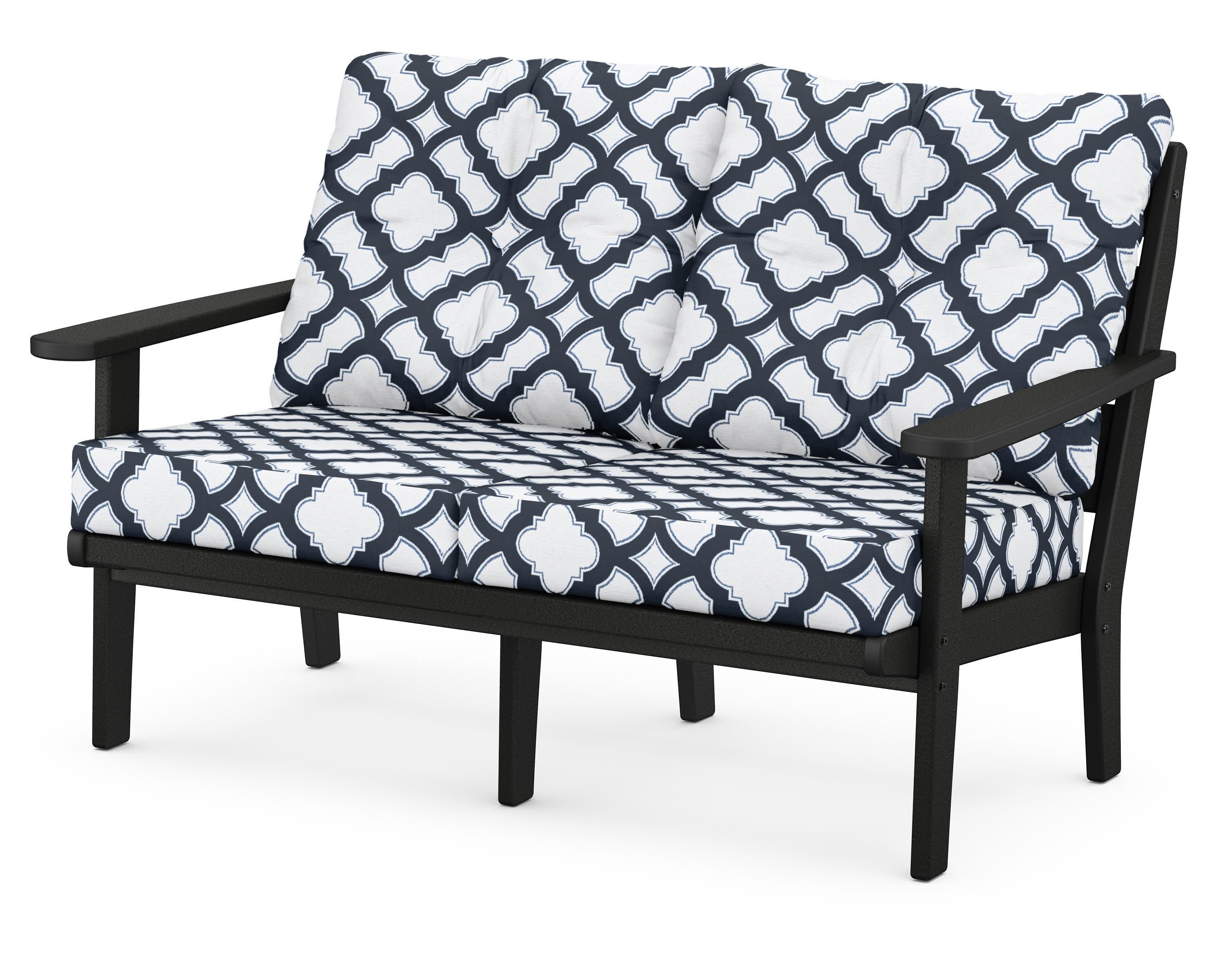 Lakeside Deep Seating Loveseat in Black / Trellis Marine Indigo
