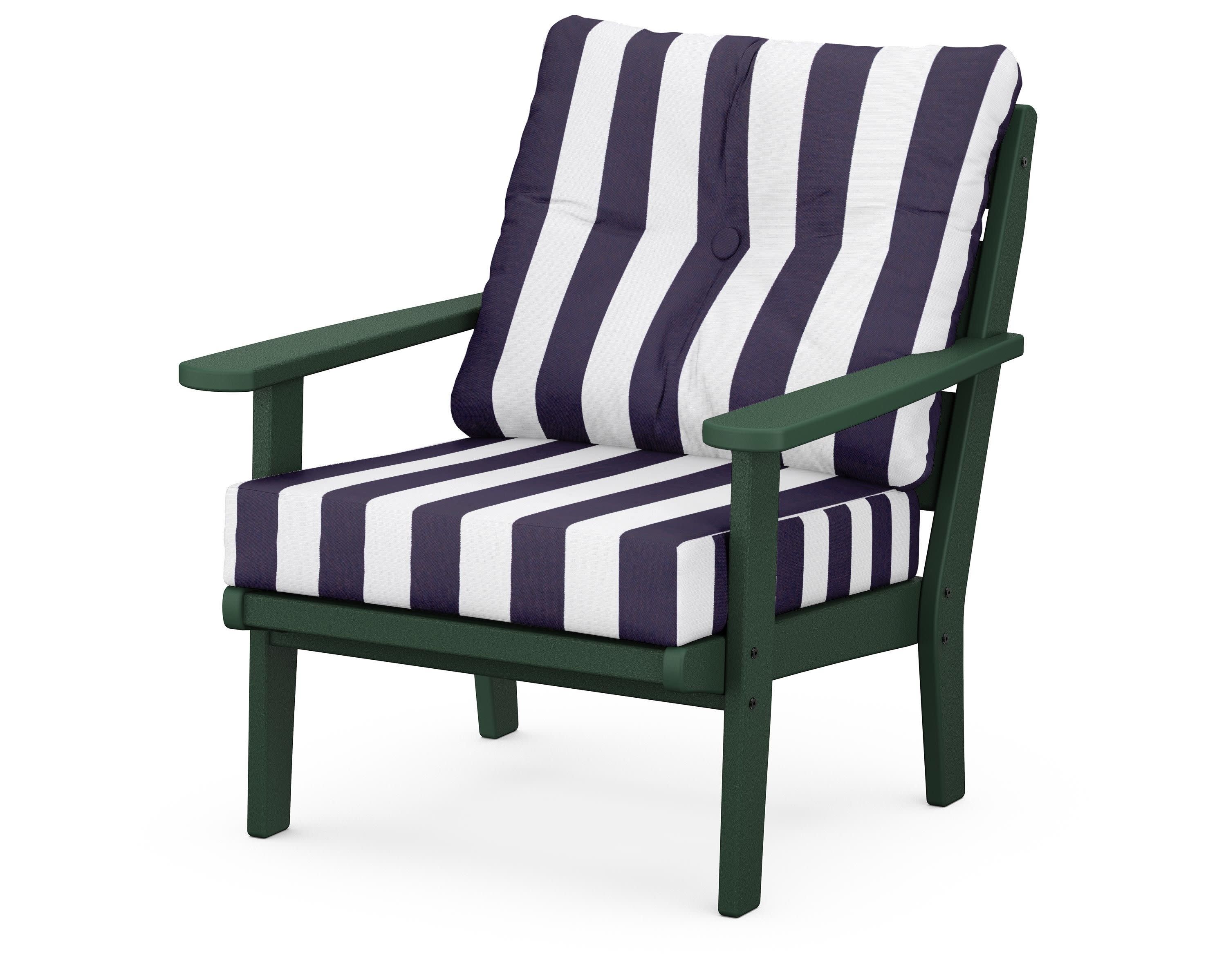 Lakeside Deep Seating Chair in Green / Cabana Stripe Navy