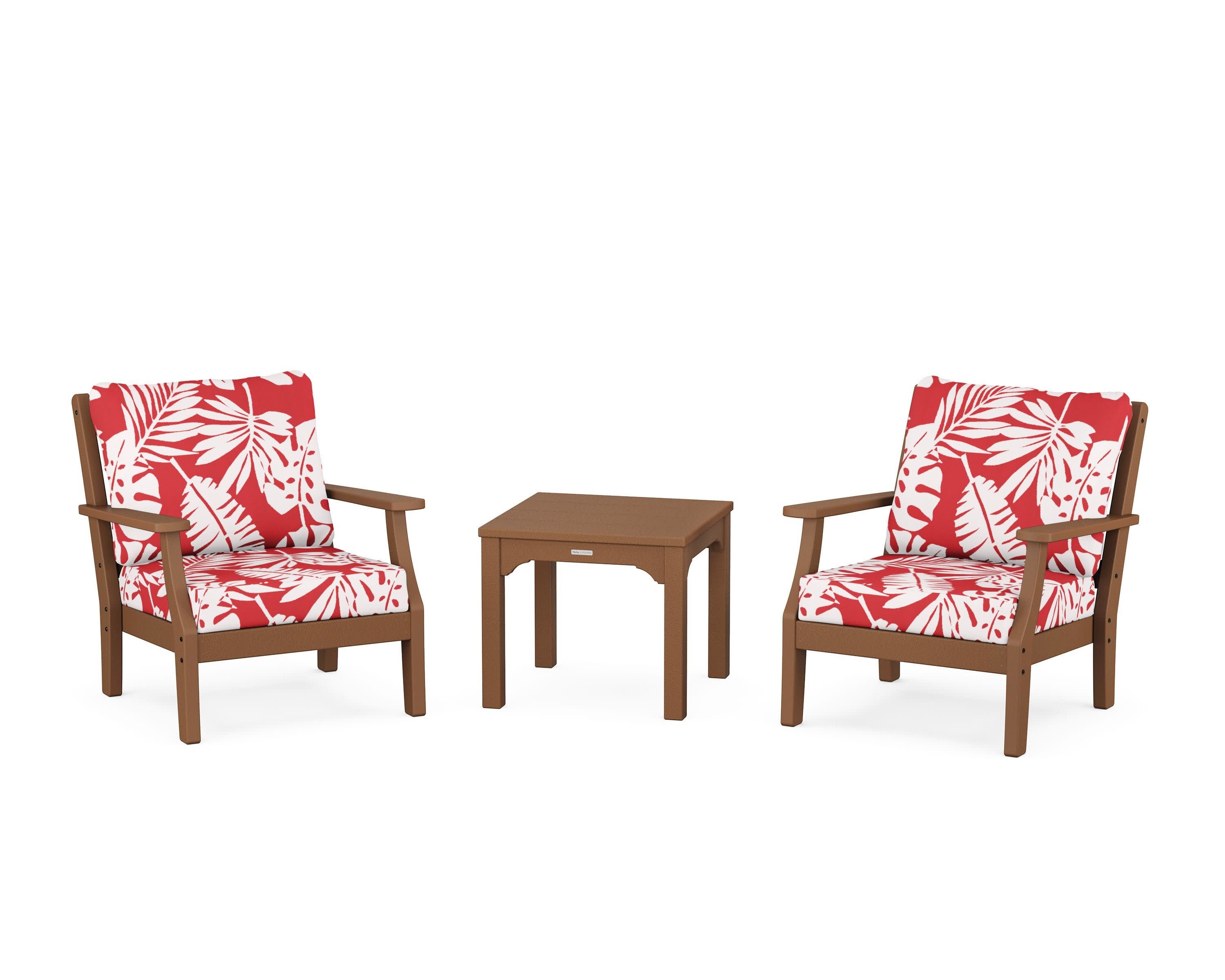 Chinoiserie 3-Piece Deep Seating Set in Teak / Leaf Crimson
