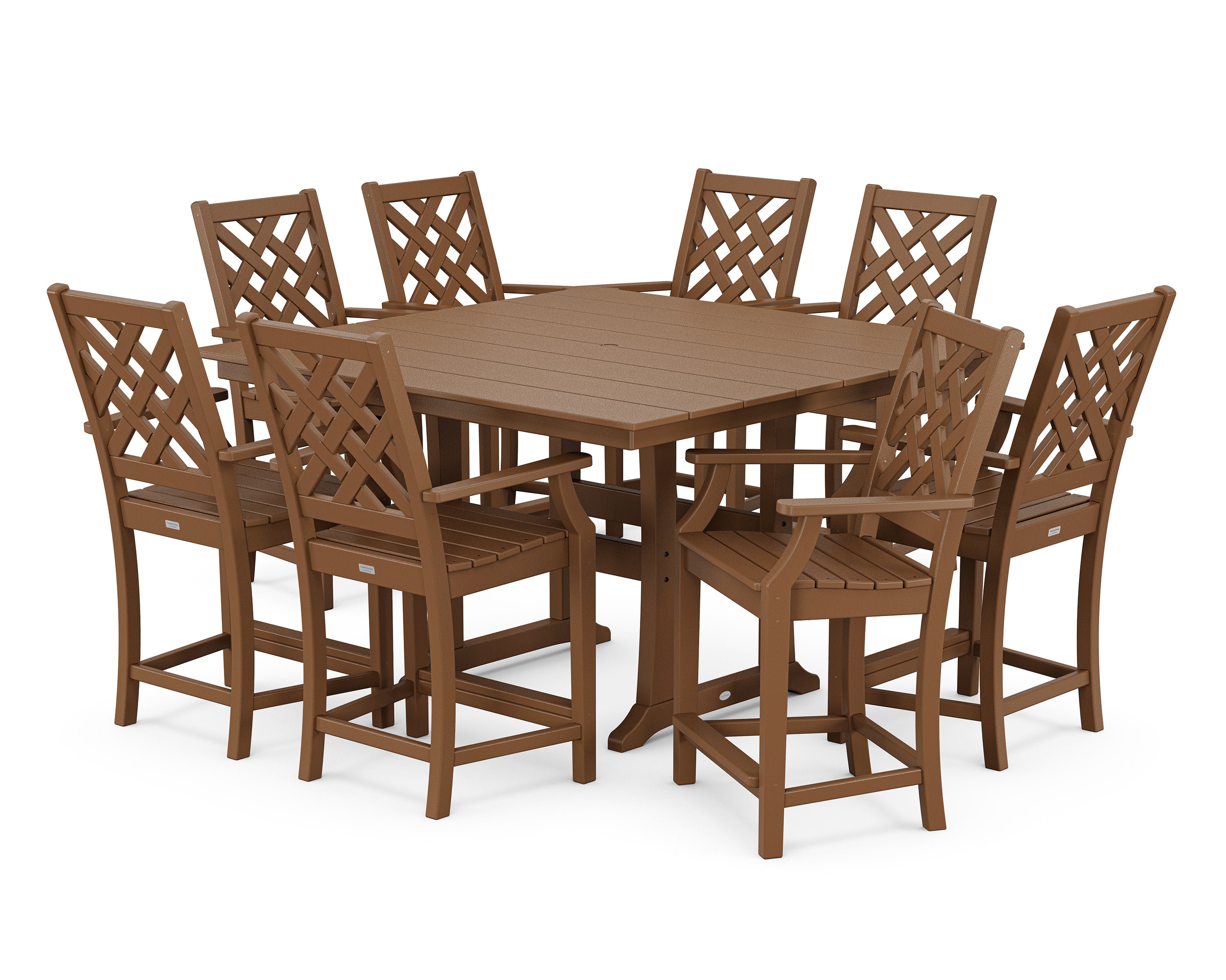 Wovendale 9-Piece Square Farmhouse Counter Set with Trestle Legs in Teak