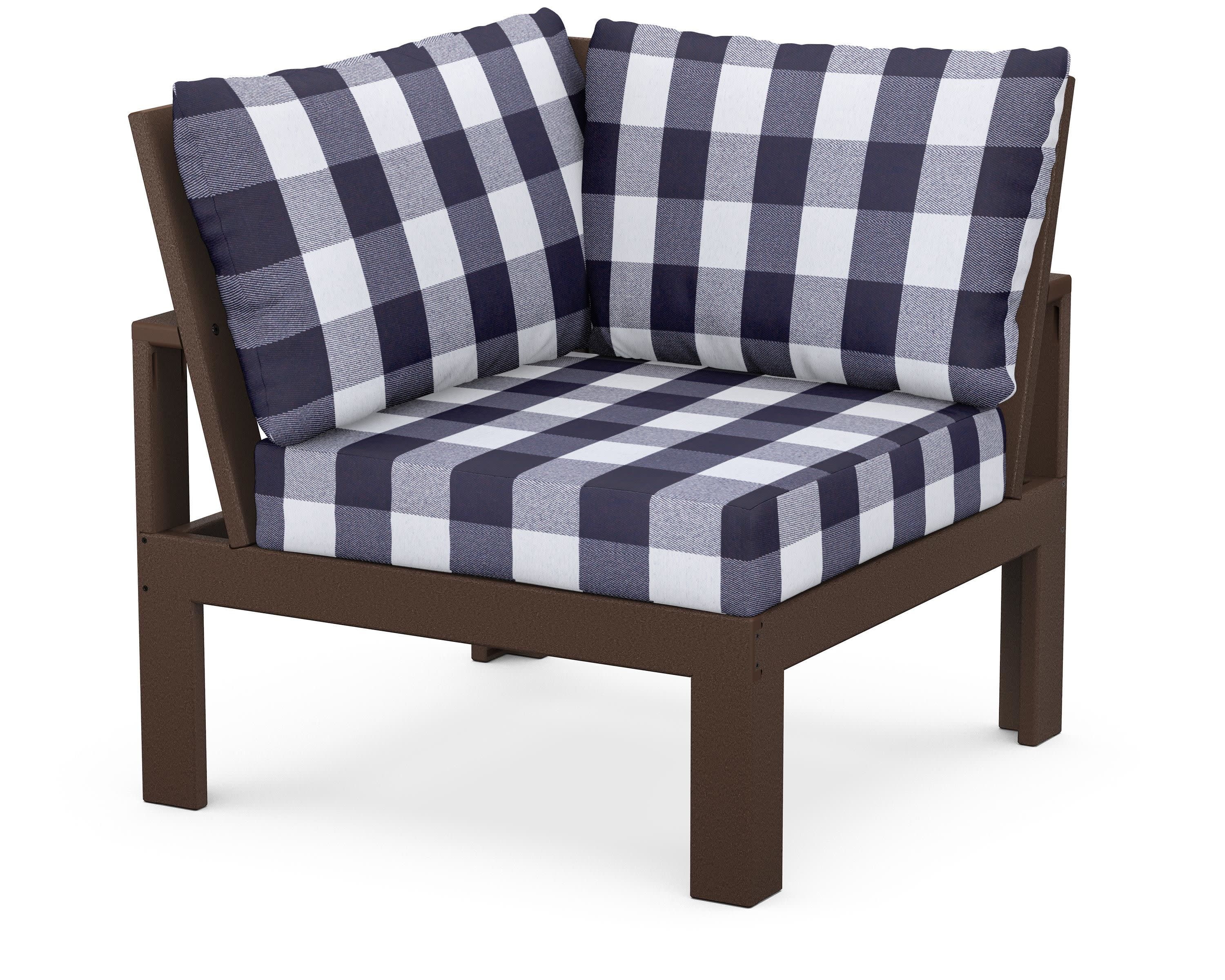 Modular Corner Chair in Mahogany / Buffalo Plaid Navy