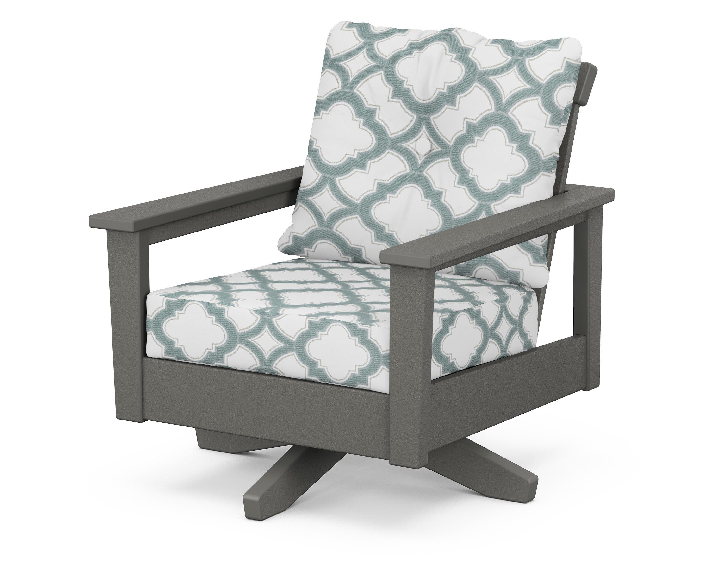 Prescott Deep Seating Swivel Chair in Slate Grey / Trellis Glacier Spa