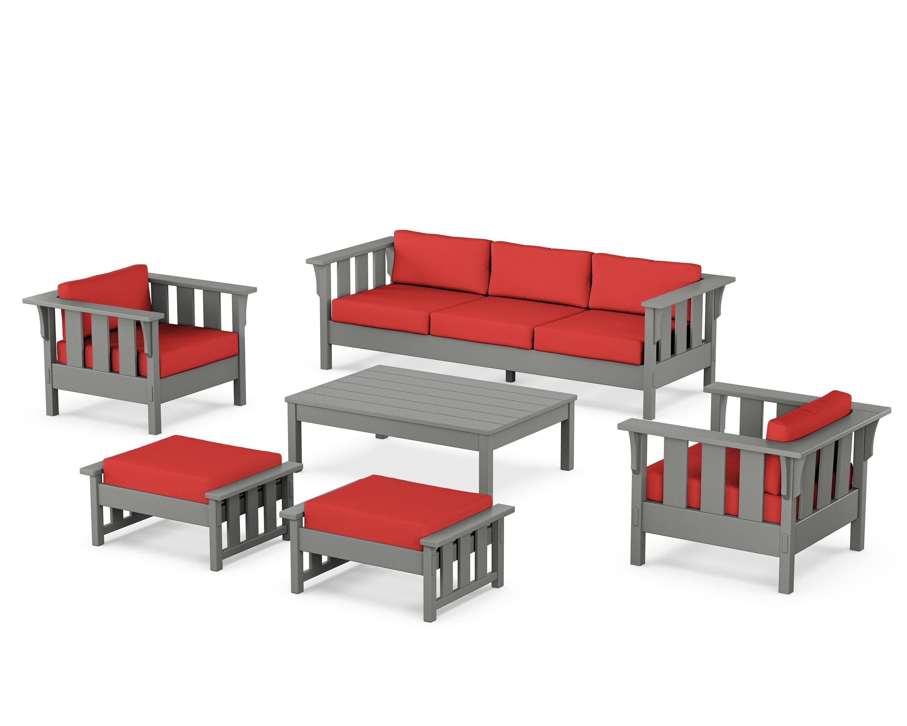 Acadia 6-Piece Lounge Sofa Set in Slate Grey / Crimson Linen