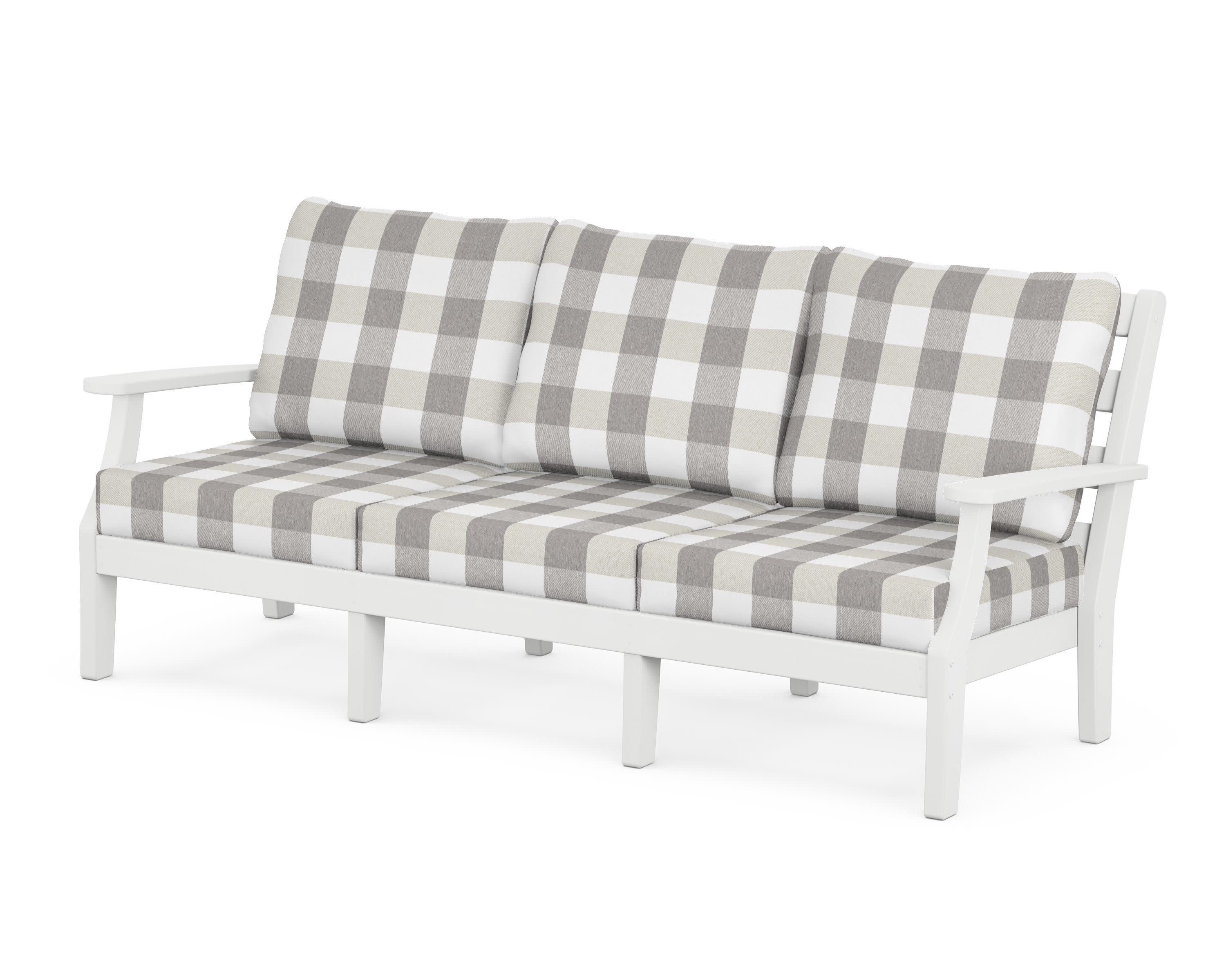 Chesapeake Deep Seating Sofa in White / Buffalo Plaid Grey Mist