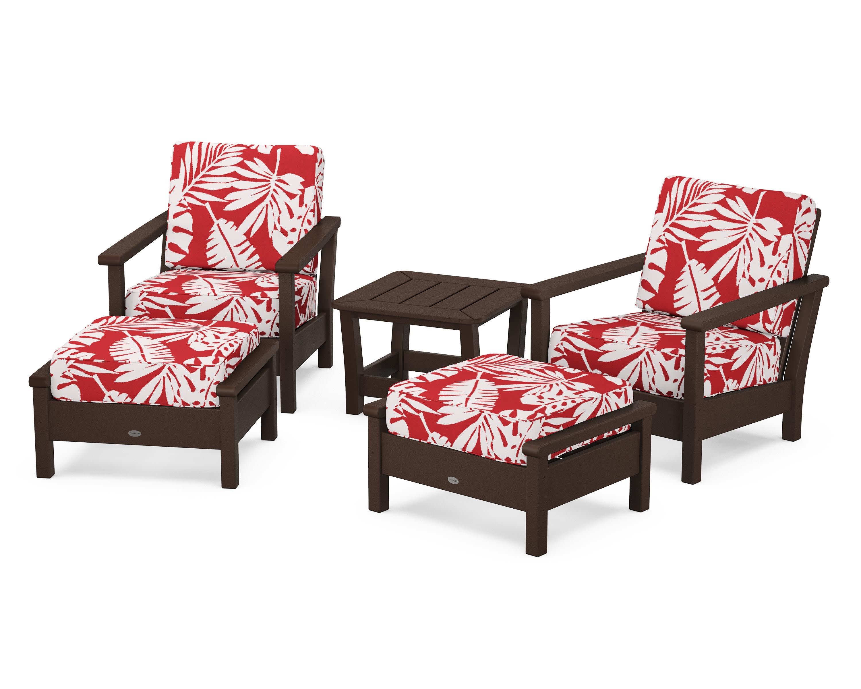 Harbour 5-Piece Deep Seating Chair Set in Mahogany / Leaf Crimson