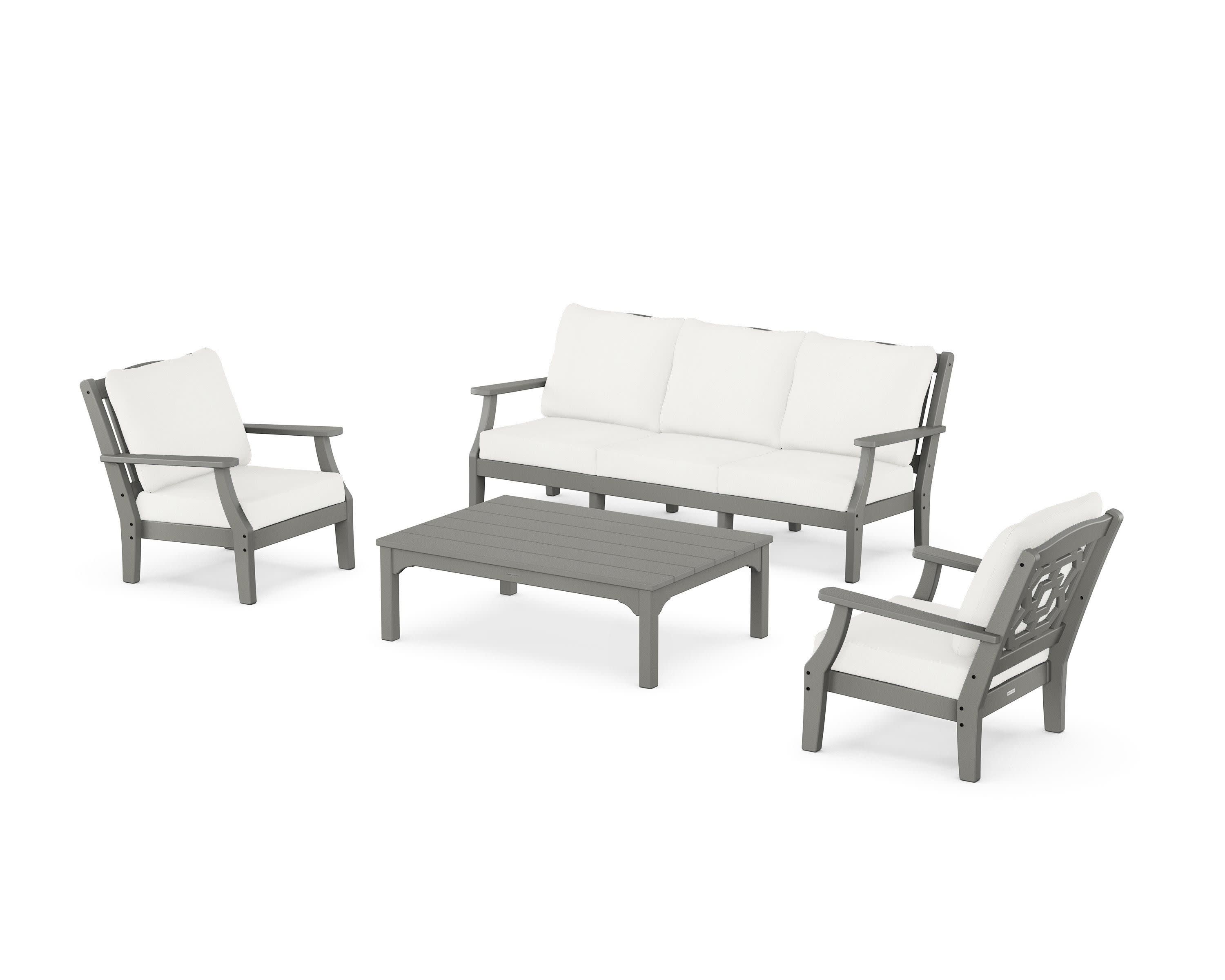 Chinoiserie 4-Piece Deep Seating Set with Sofa in Slate Grey / Natural Linen