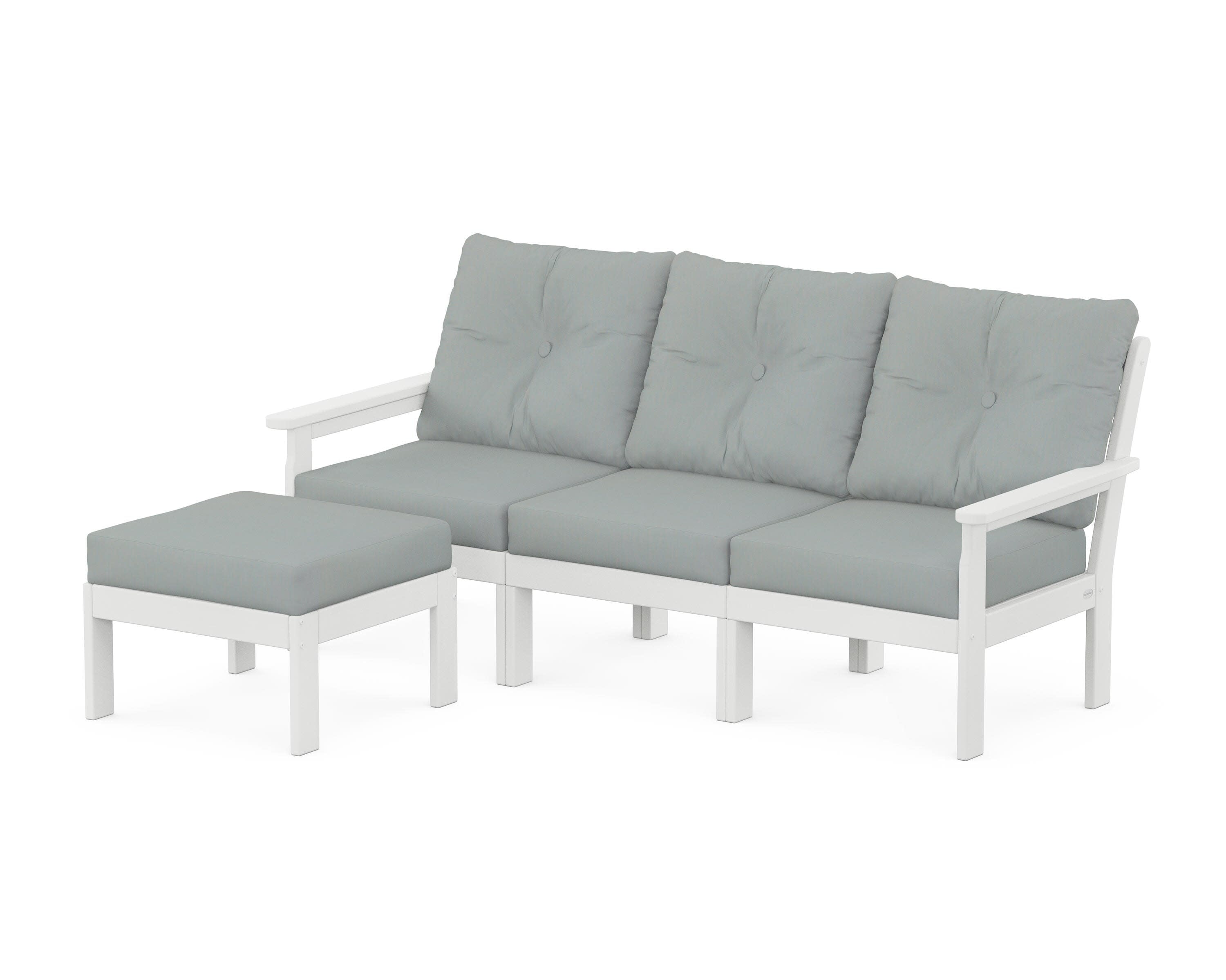 Vineyard 4-Piece Sectional with Ottoman in White / Spa