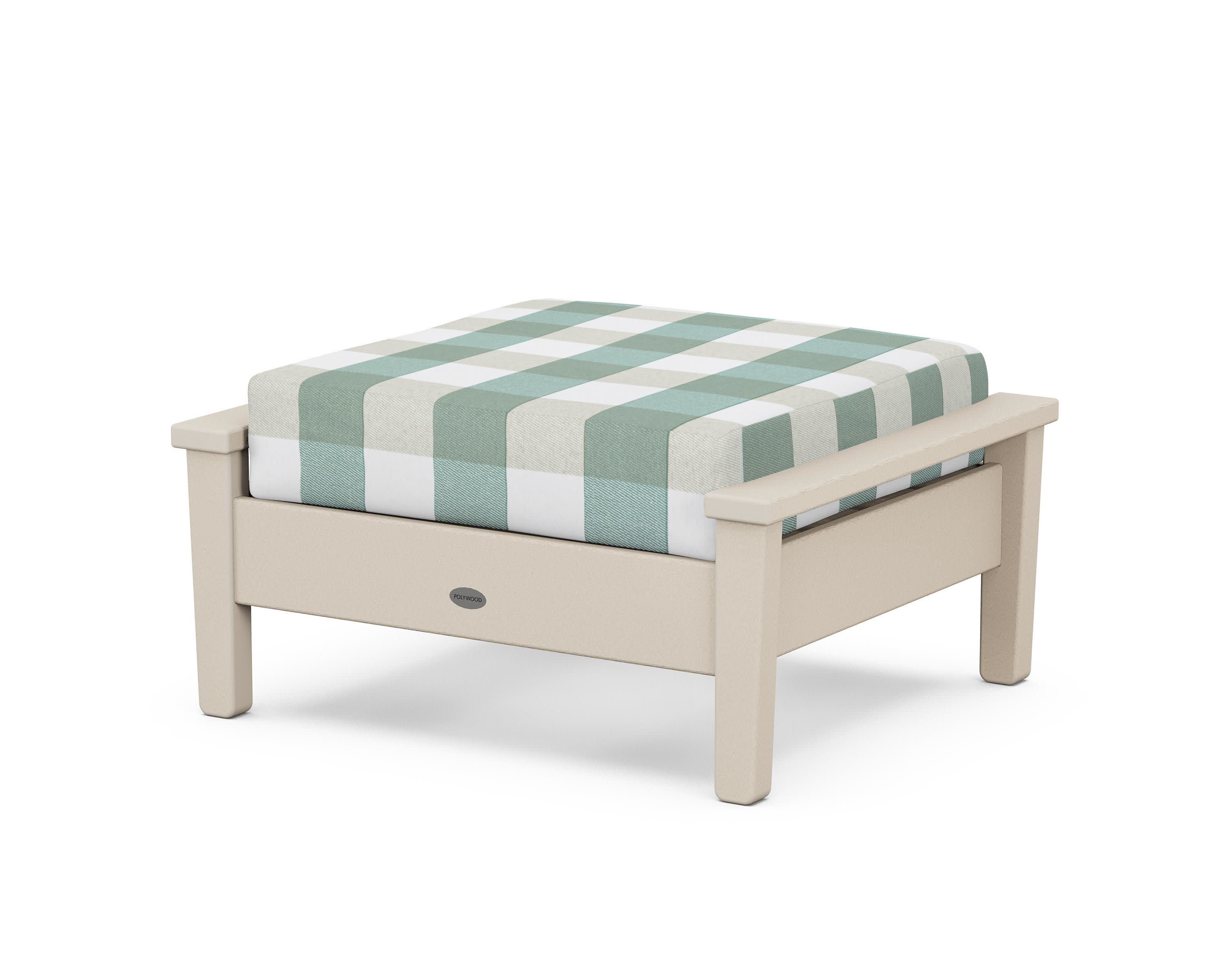 Prescott Deep Seating Ottoman in Sand / Buffalo Plaid Glacier Spa