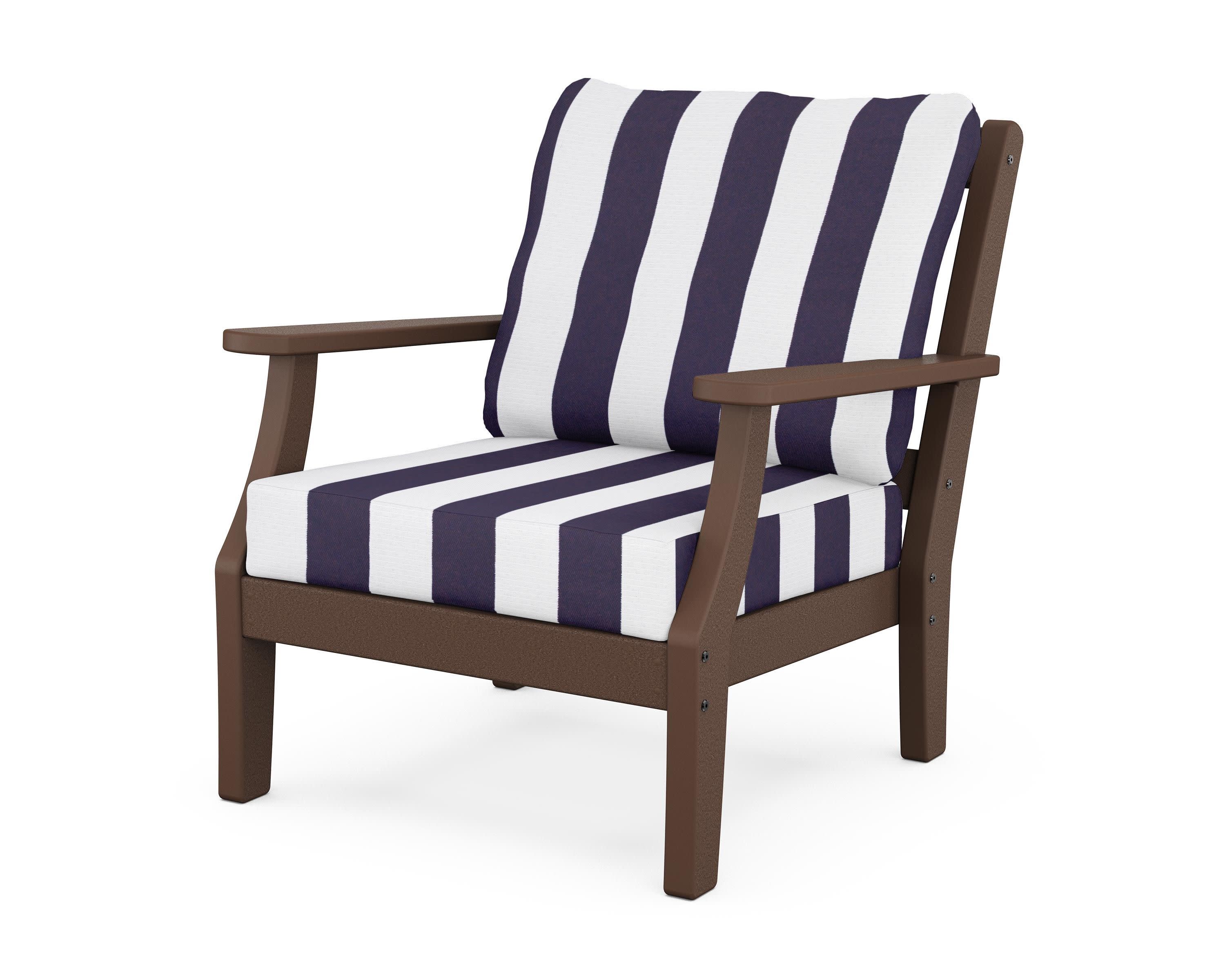 Chinoiserie Deep Seating Chair in Mahogany / Cabana Stripe Navy