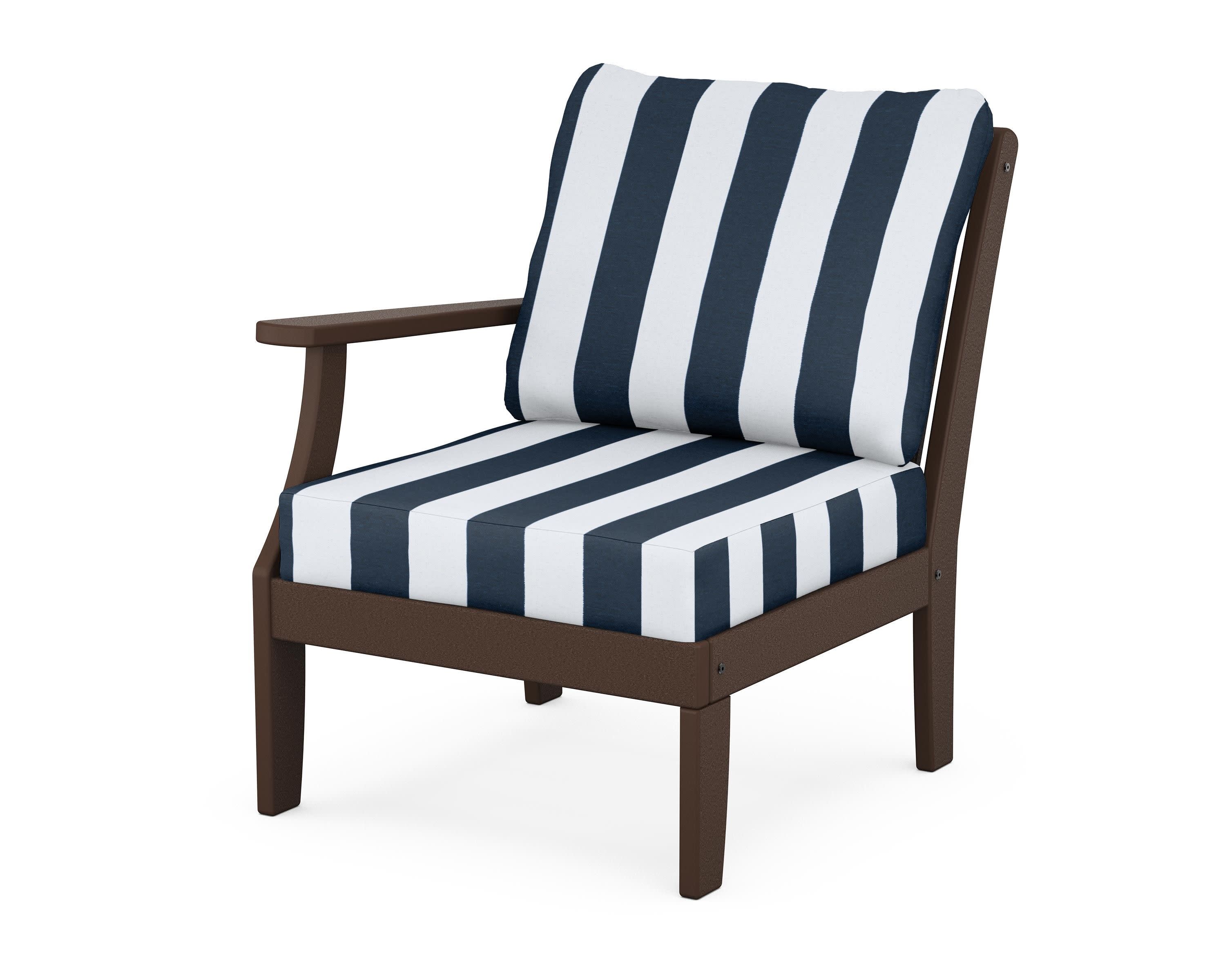 Braxton Modular Left Arm Chair in Mahogany / Cabana Stripe Marine Indigo