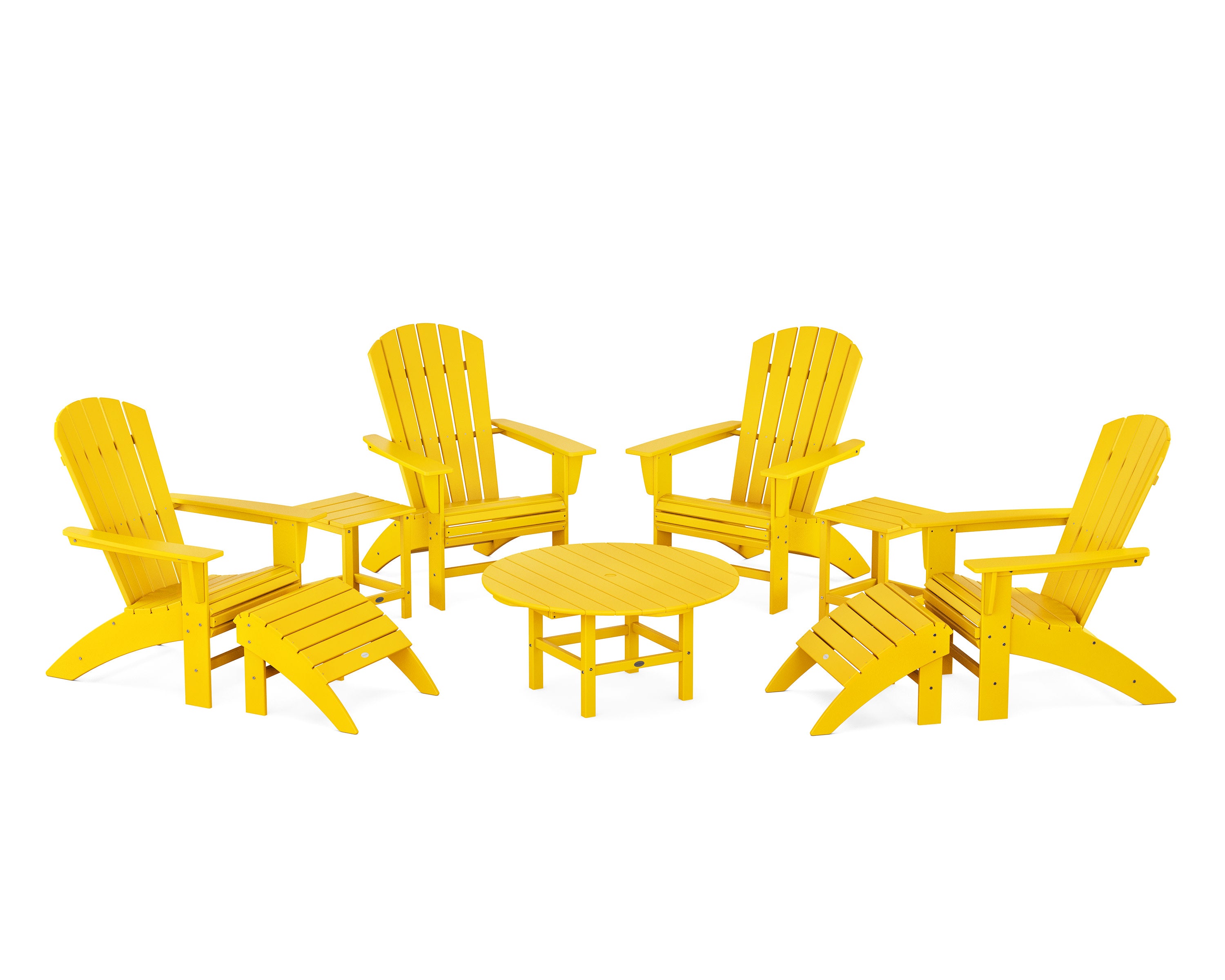 Nautical Curveback Adirondack Chair 9-Piece Conversation Set in Lemon