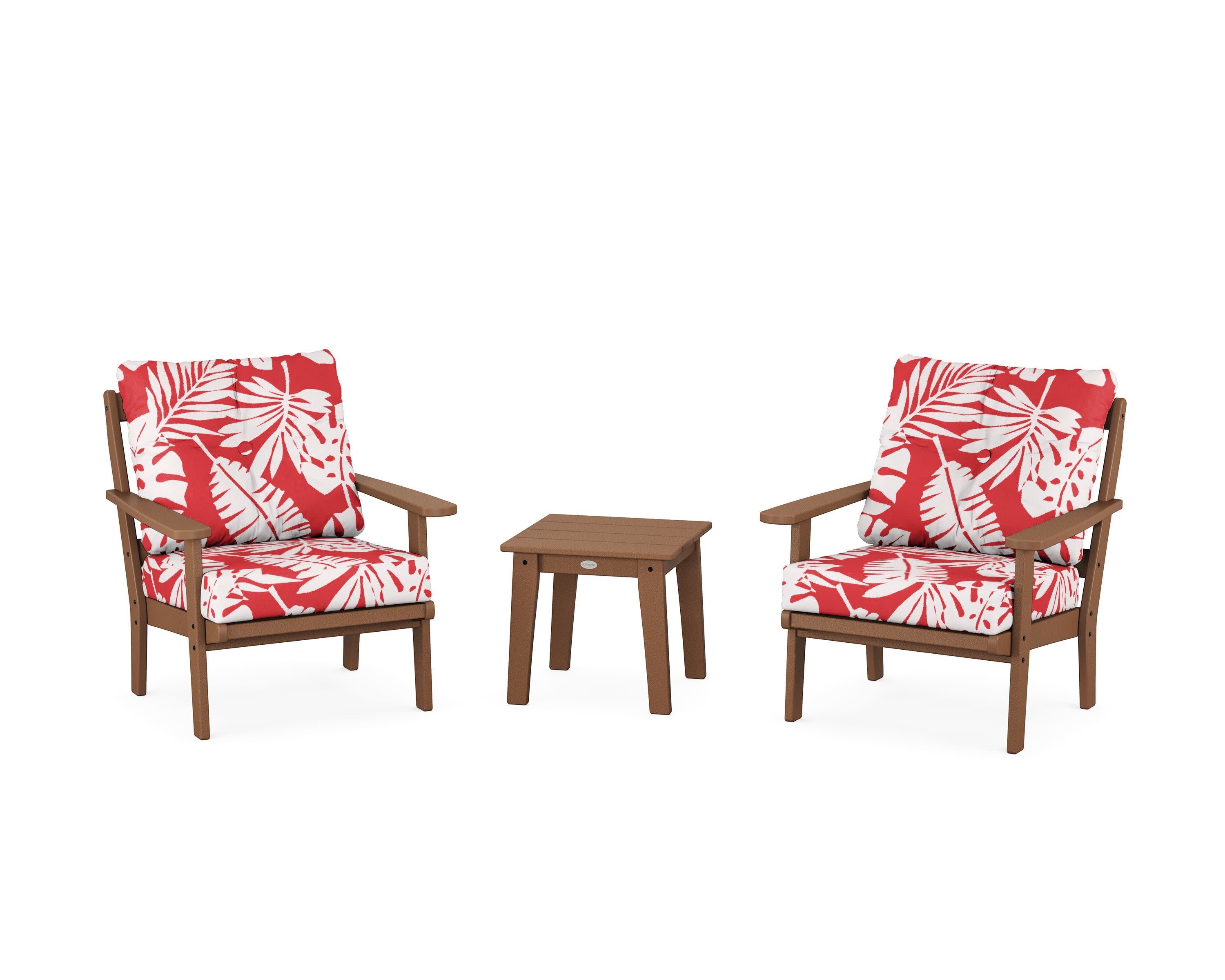 Mission 3-Piece Deep Seating Set in Teak / Leaf Crimson