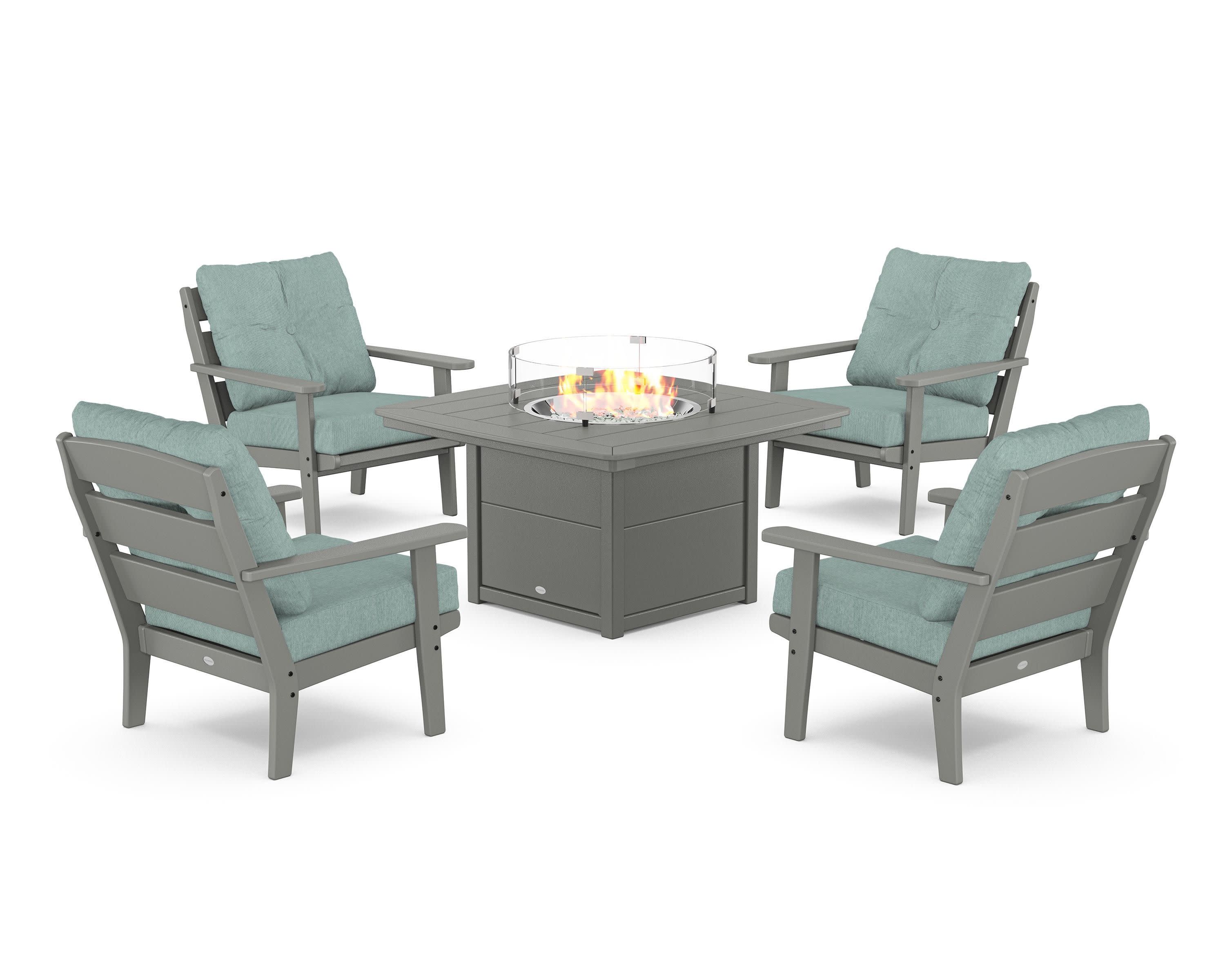 Lakeside 5-Piece Deep Seating Set with Nautical Fire Pit Table in Slate Grey / Glacier Spa
