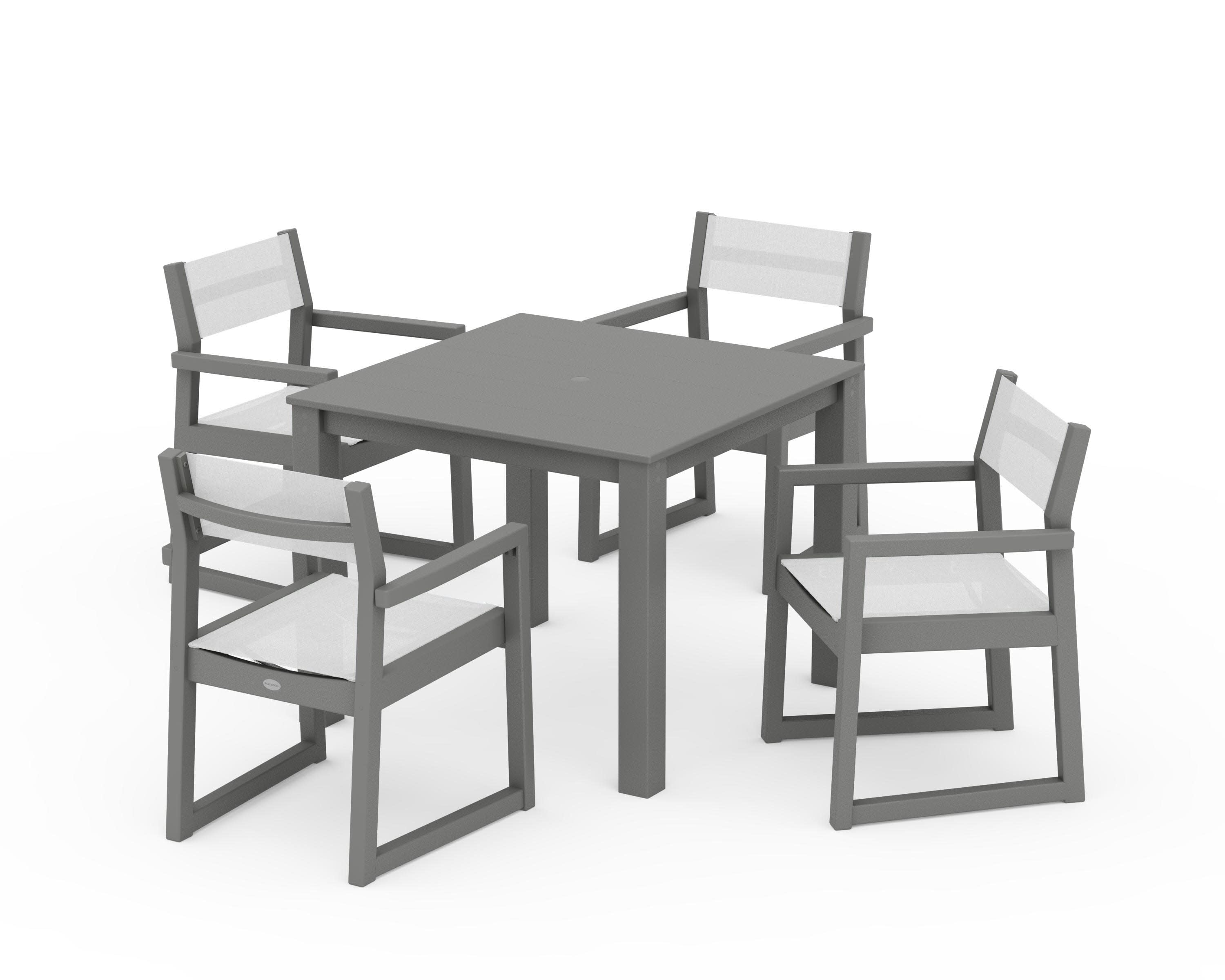 EDGE Sling Arm Chair 5-Piece Parsons Dining Set in Slate Grey / White Sling