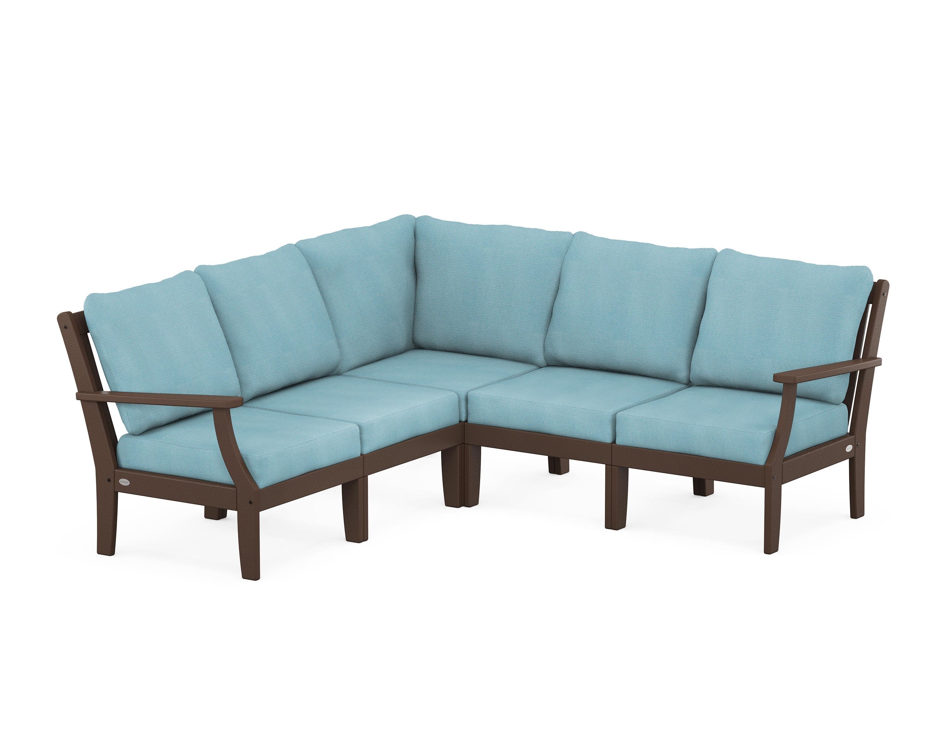 Braxton Modular 5-Piece Deep Seating Set in Mahogany / Lattice Sky Blue