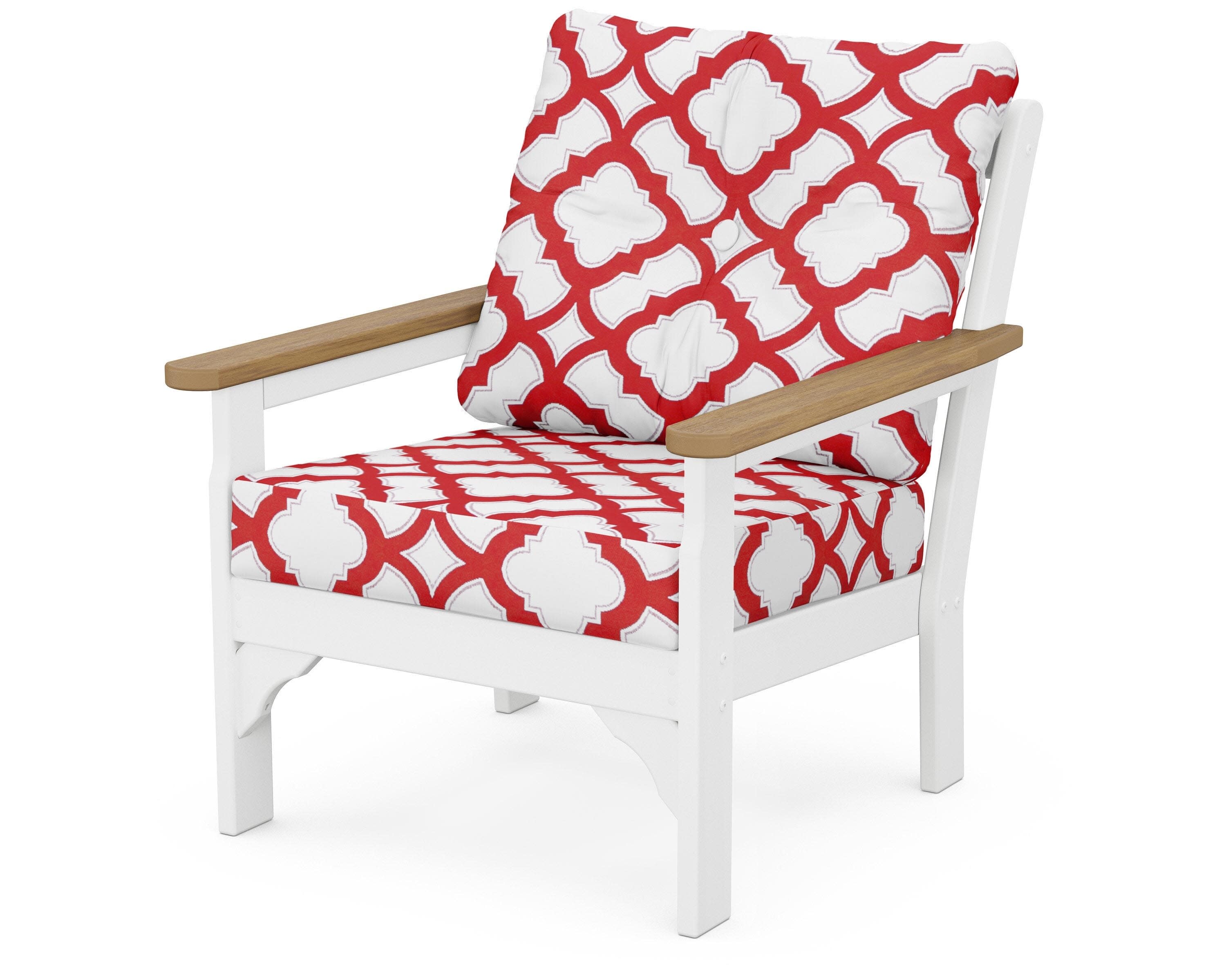 Vineyard Deep Seating Chair in White / Natural / Trellis Crimson