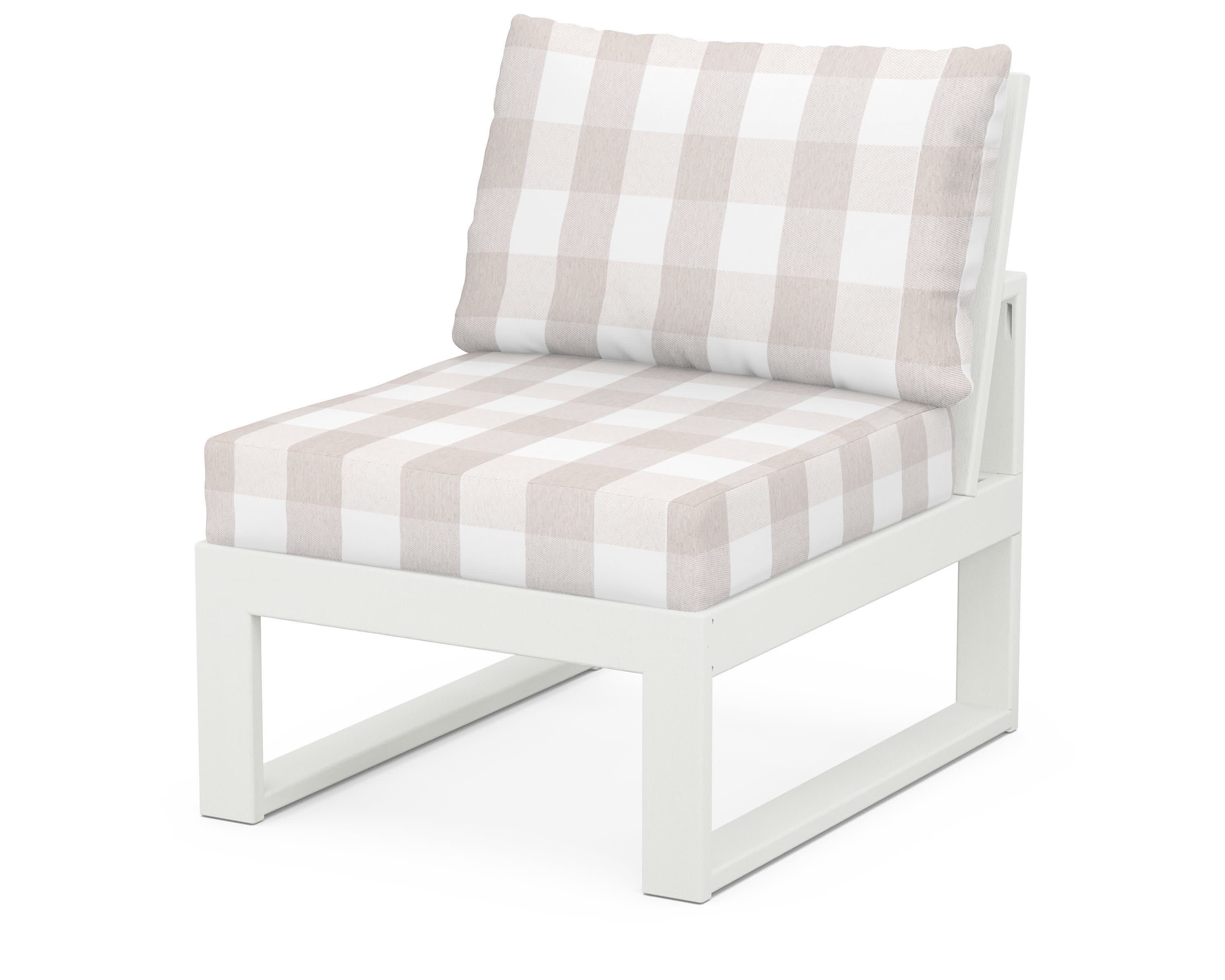 Modular Armless Chair in Vintage White / Buffalo Plaid Dune Burlap