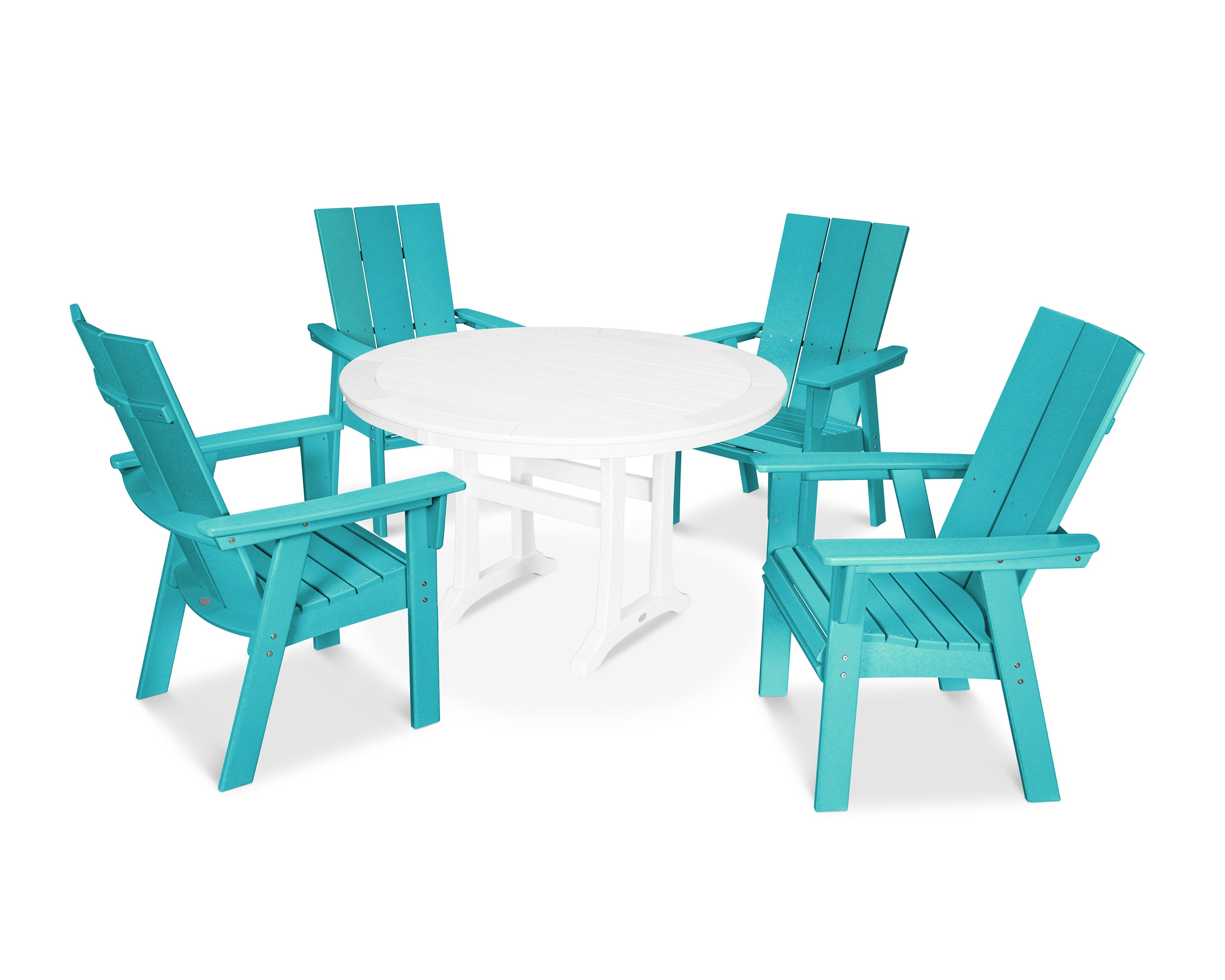 Modern Curveback Adirondack 5-Piece Nautical Trestle Dining Set in Aruba / White