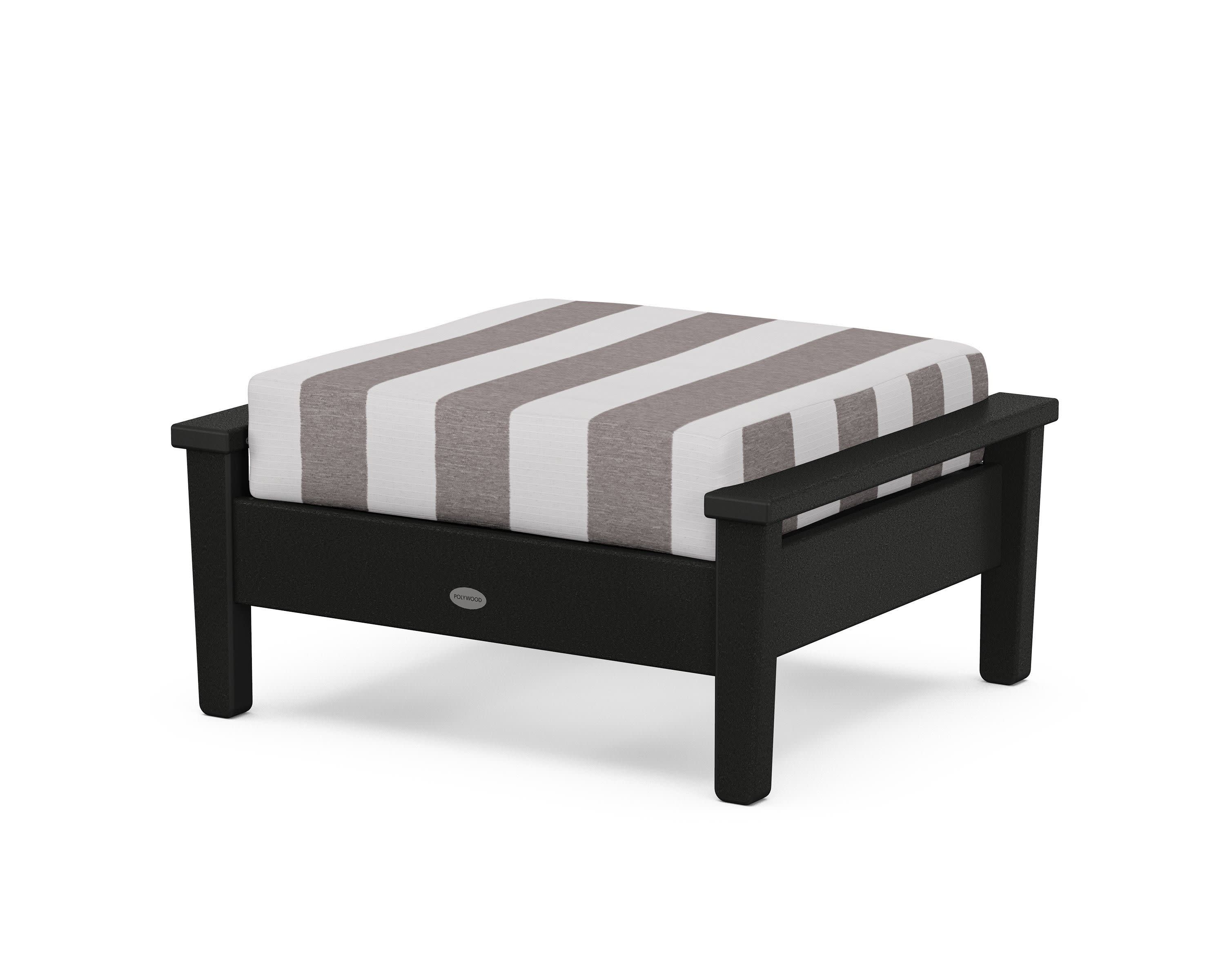 Prescott Deep Seating Ottoman in Black / Cabana Stripe Grey Mist