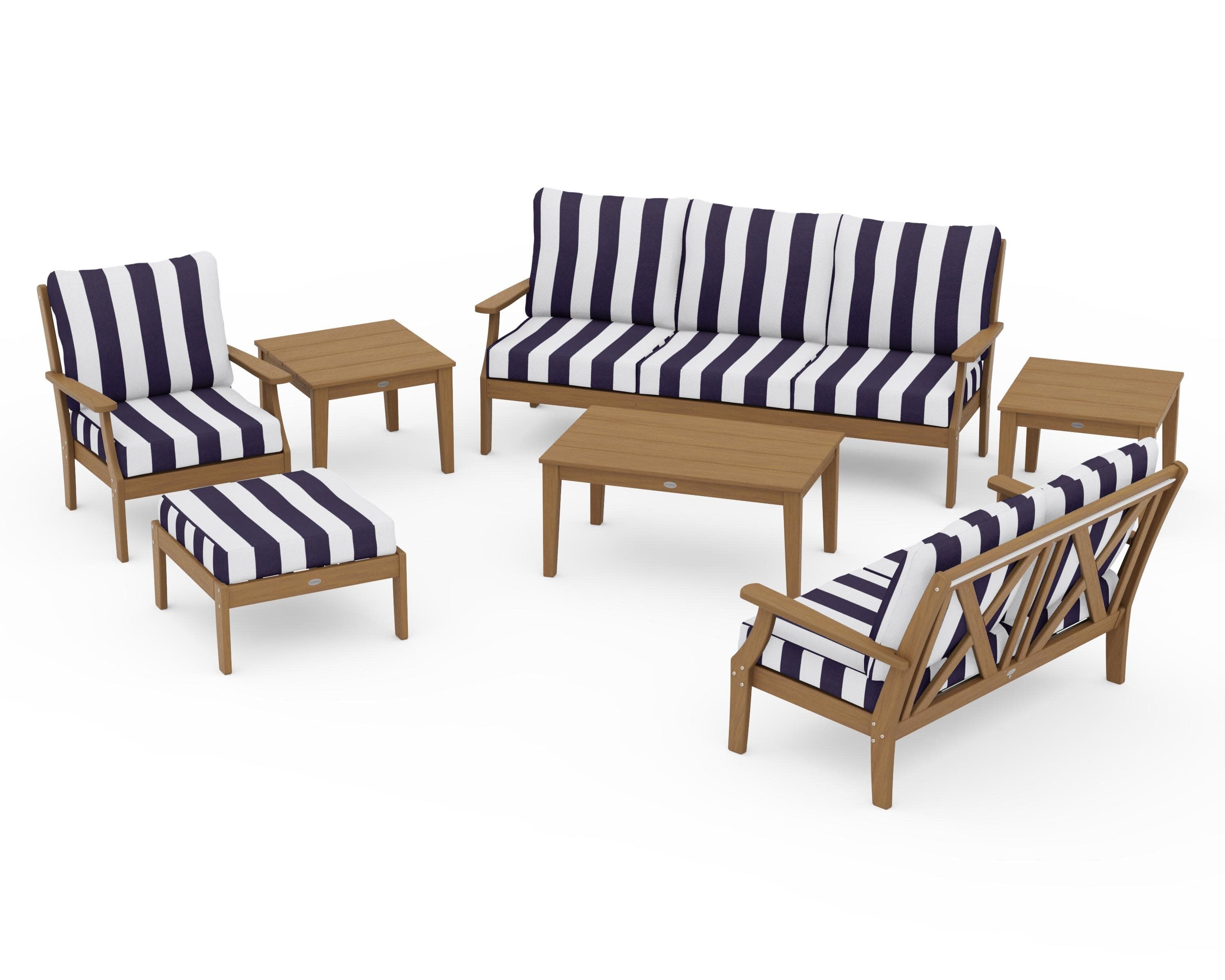 Braxton 7-Piece Deep Seating Set in Natural / Cabana Stripe Navy