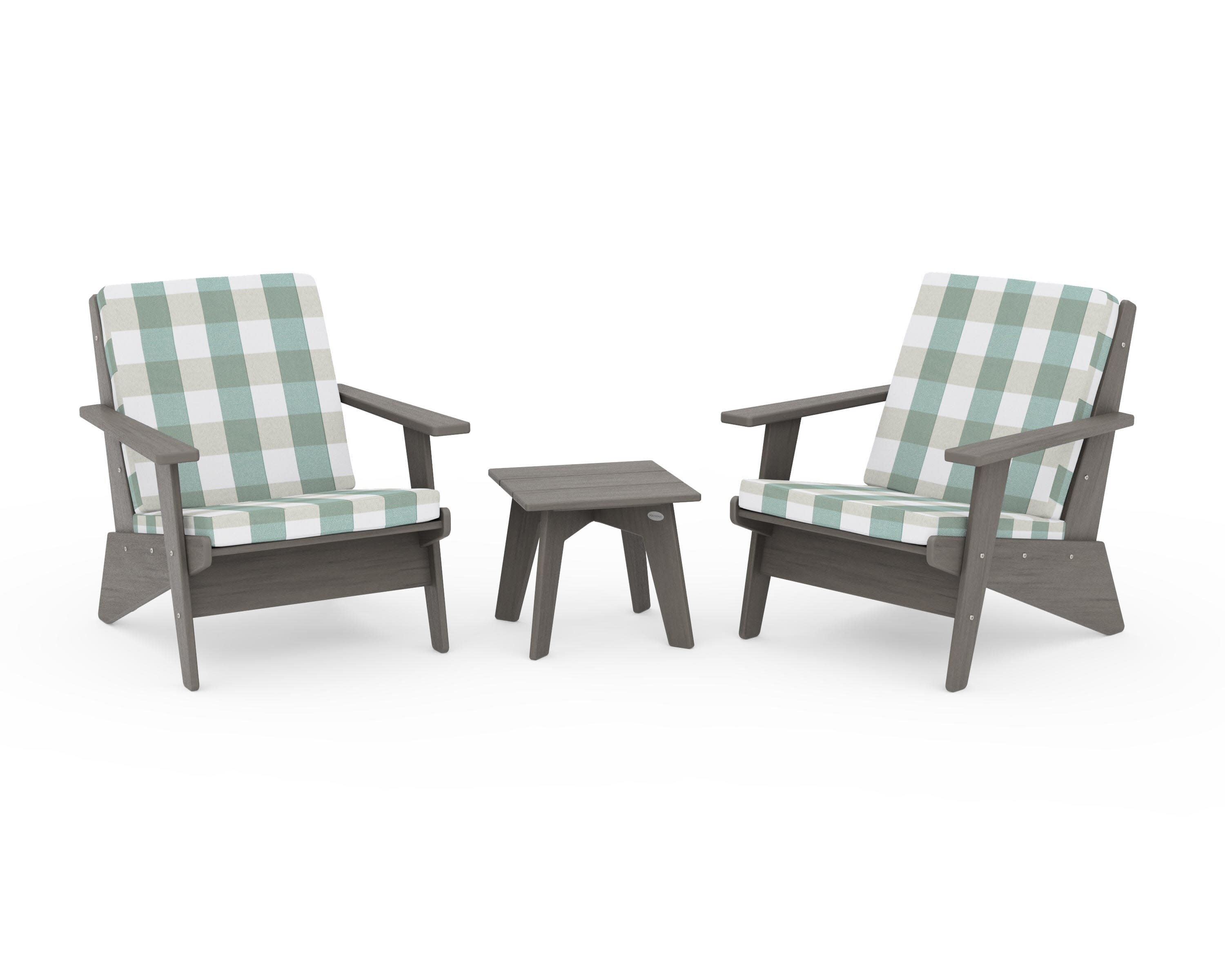 Riviera Modern Lounge 3-Piece Set in Driftwood / Buffalo Plaid Glacier Spa