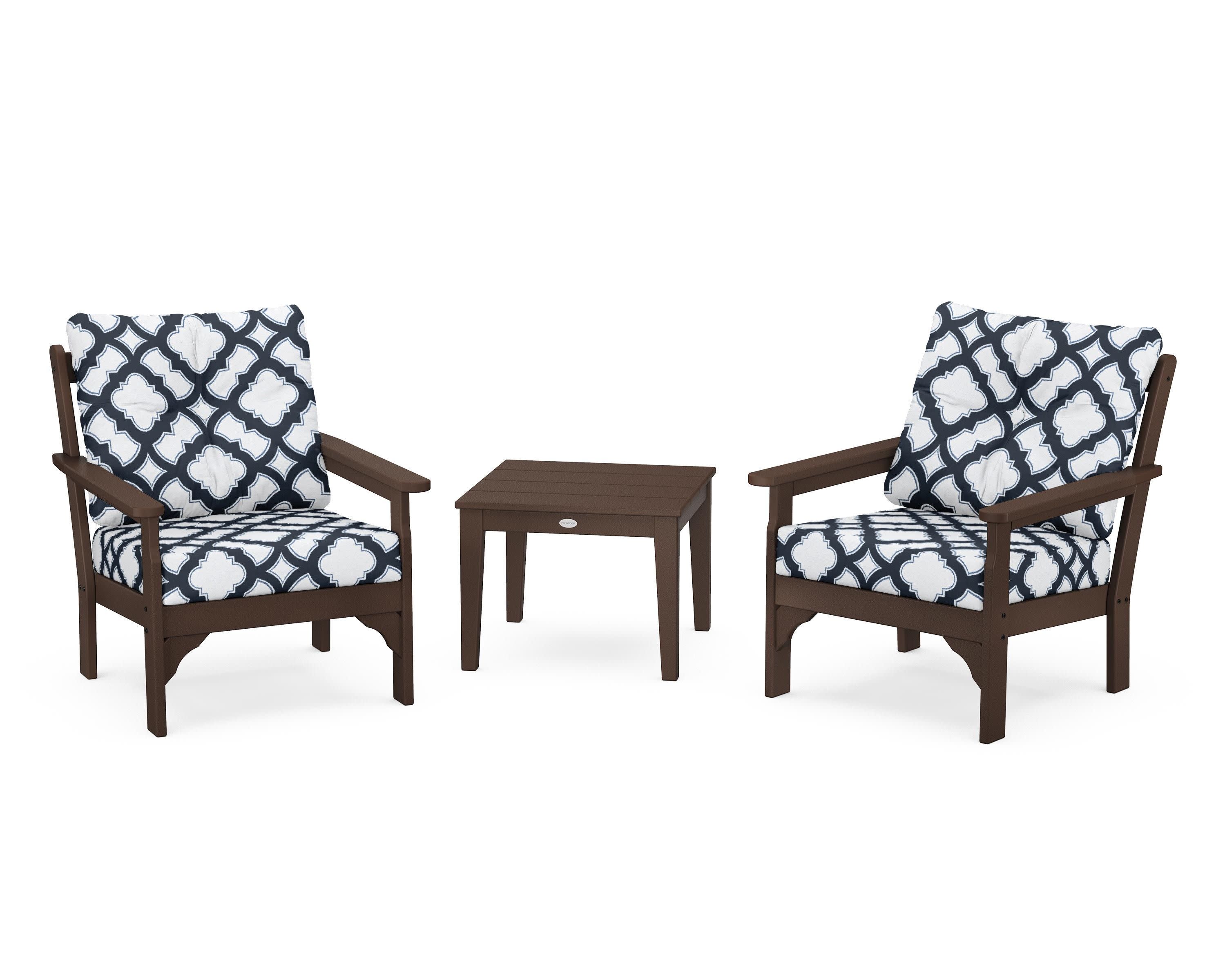Vineyard 3-Piece Deep Seating Set in Mahogany / Trellis Marine Indigo