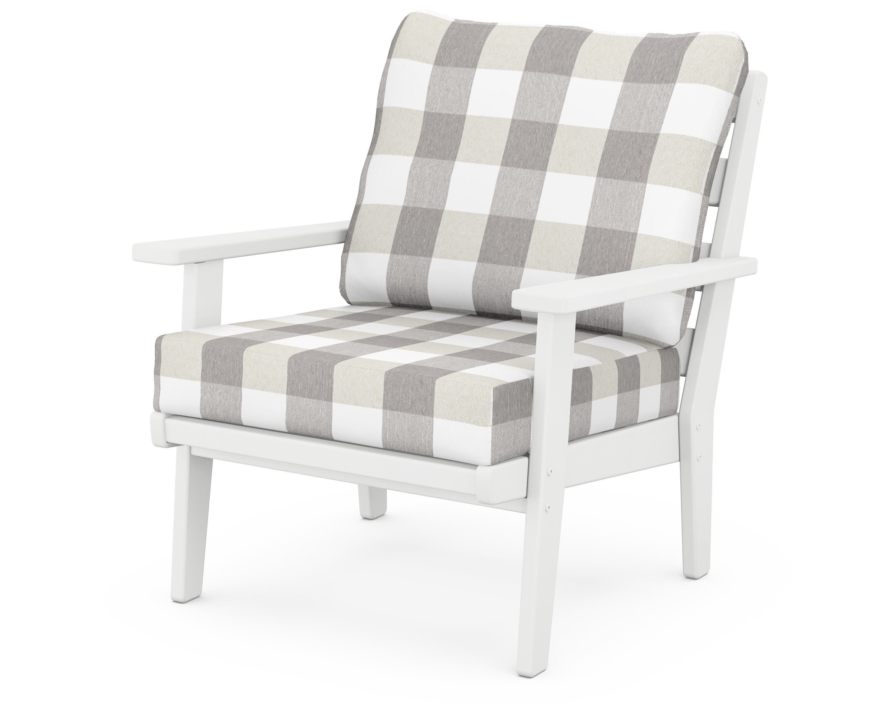 Grant Park Deep Seating Chair in White / Buffalo Plaid Grey Mist