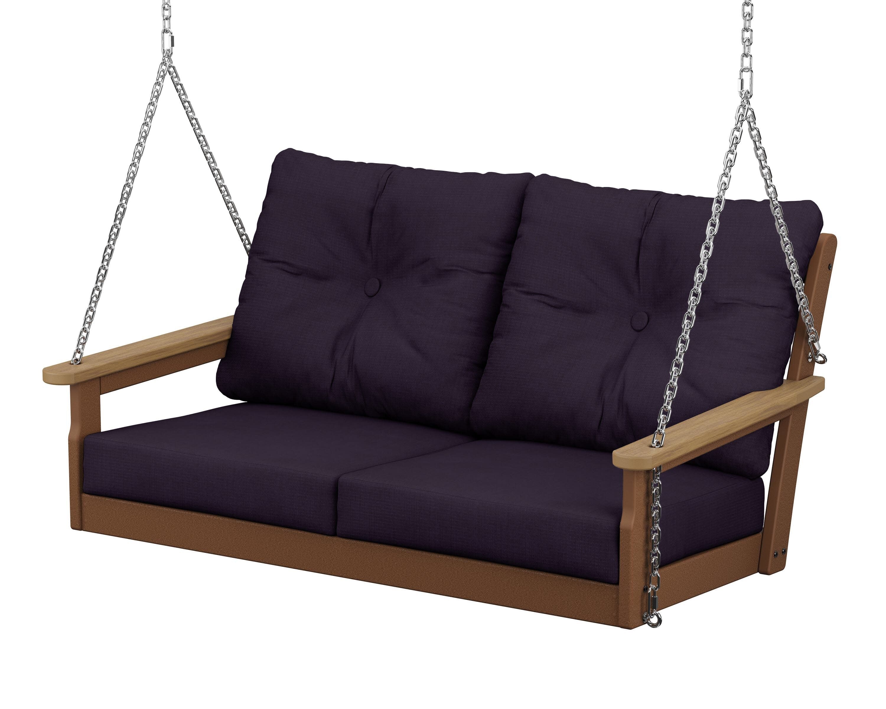 Vineyard Deep Seating Swing in Teak / Natural / Navy Linen