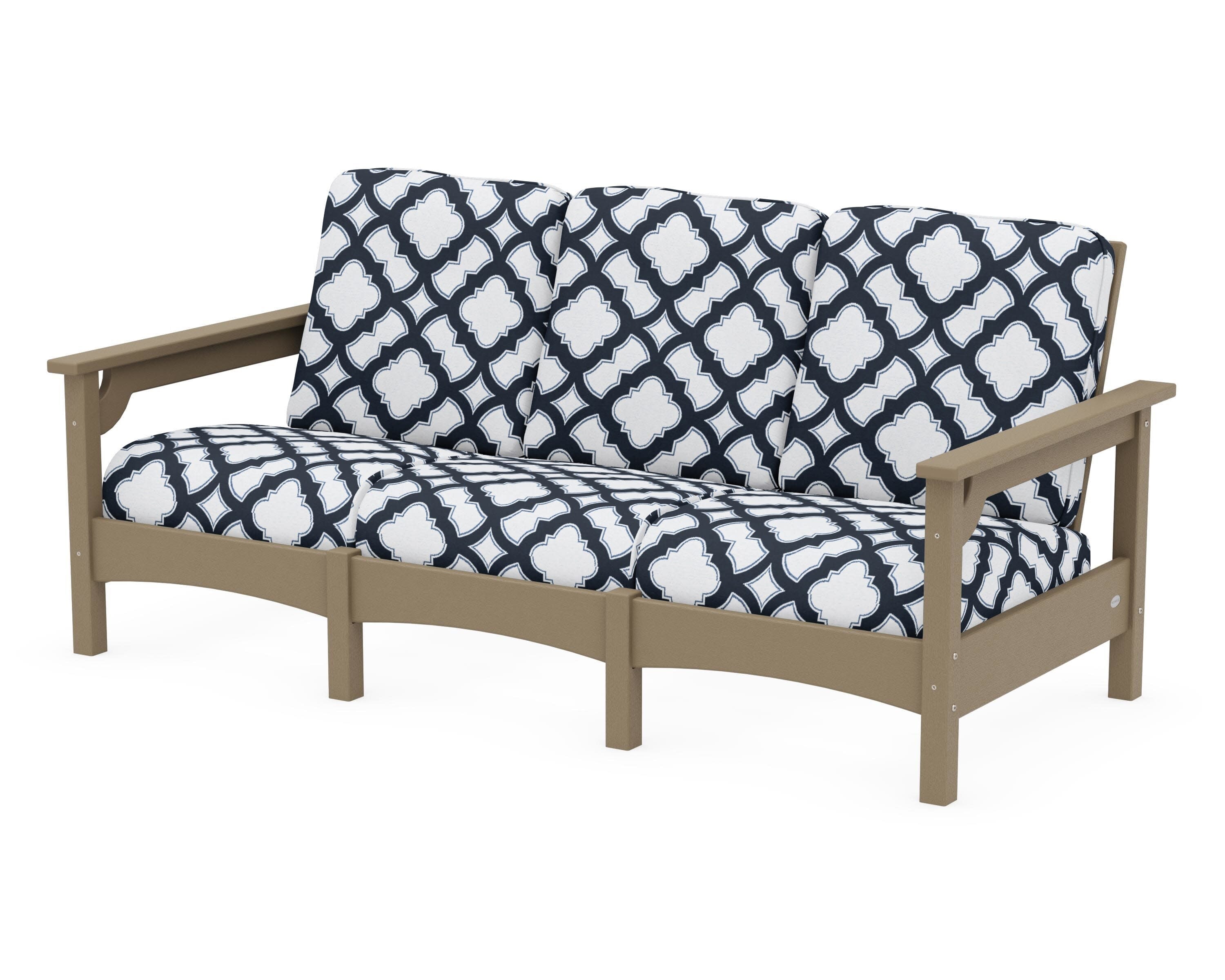Club Sofa in Vintage Sahara / Trellis Marine Indigo