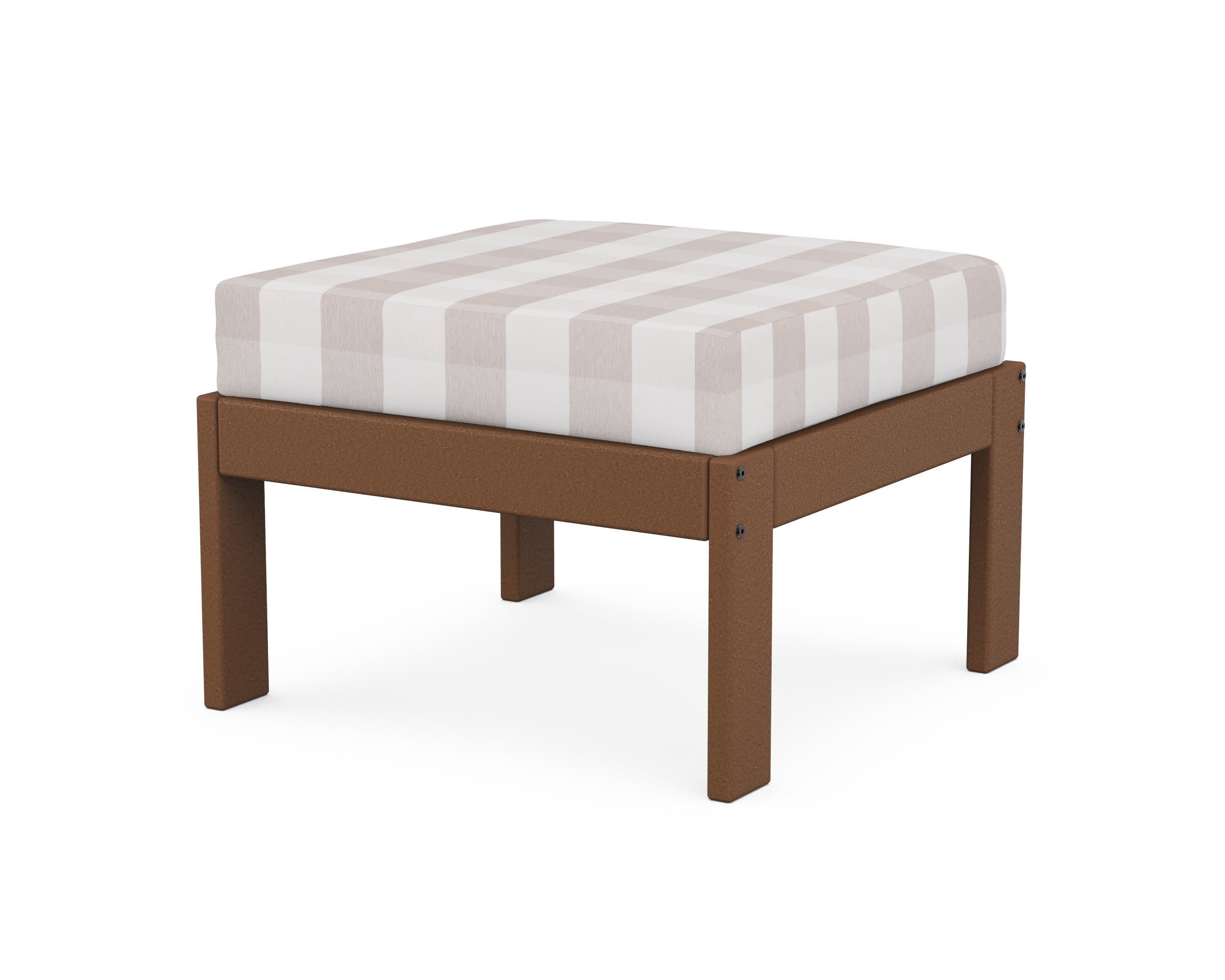 Vineyard Modular Ottoman in Teak / Buffalo Plaid Dune Burlap