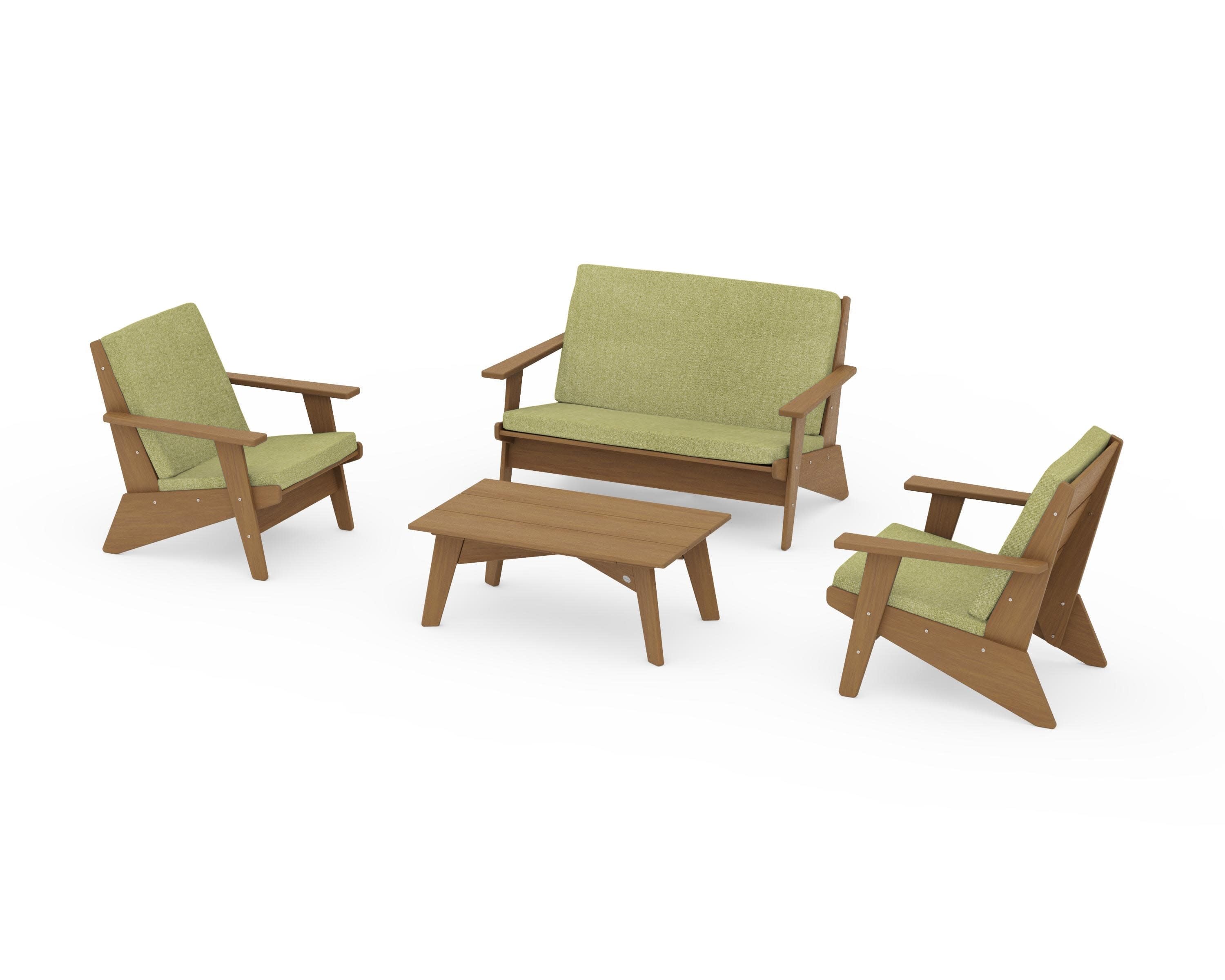 Riviera Modern Lounge 4-Piece Set in Natural / Chartreuse Boucle
