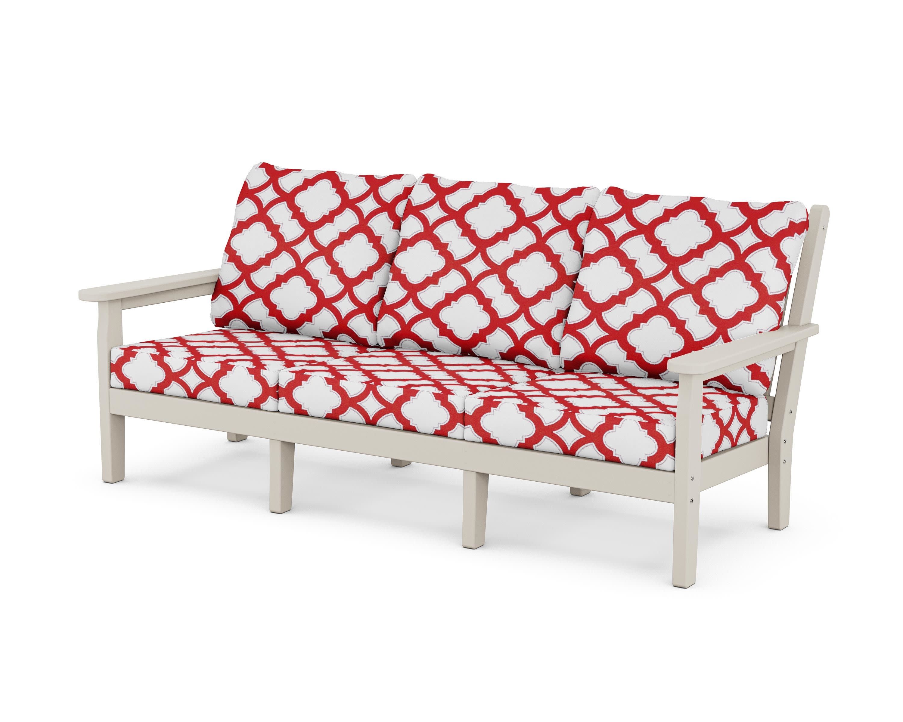 Chippendale Deep Seating Sofa in Sand / Trellis Crimson