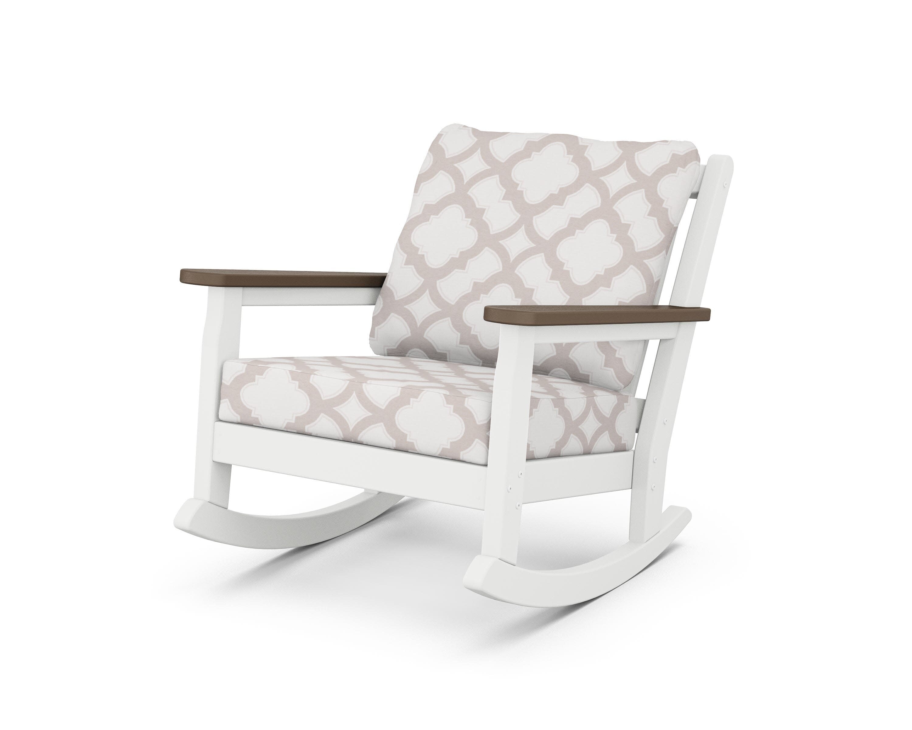 Chippendale Deep Seating Rocking Chair in White / Kona / Trellis Dune Burlap