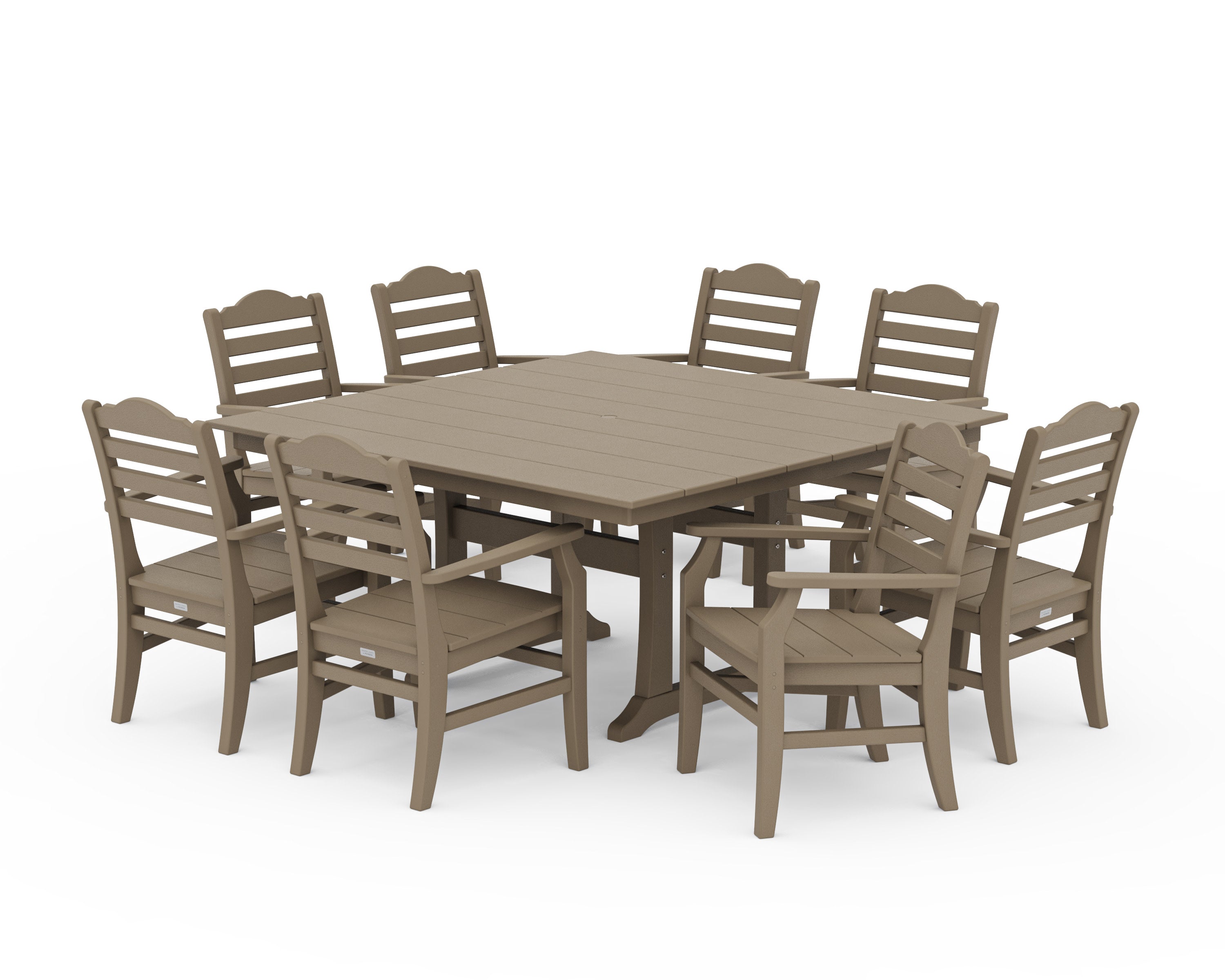 Savannah 9-Piece Square Farmhouse Dining Set with Trestle Legs in Vintage Sahara