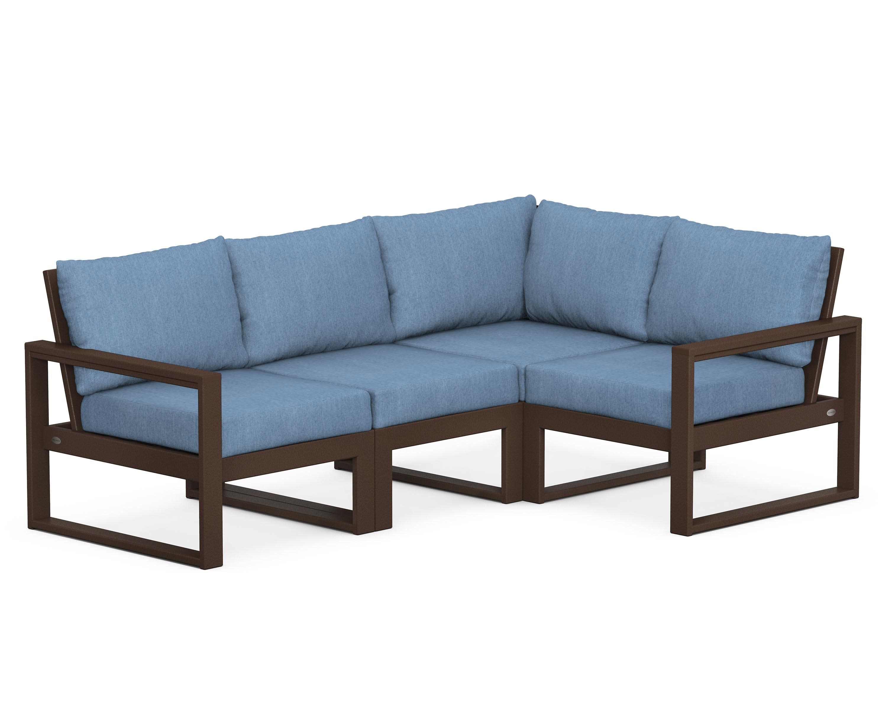 EDGE 4-Piece Modular Deep Seating Set in Mahogany / Sky Blue