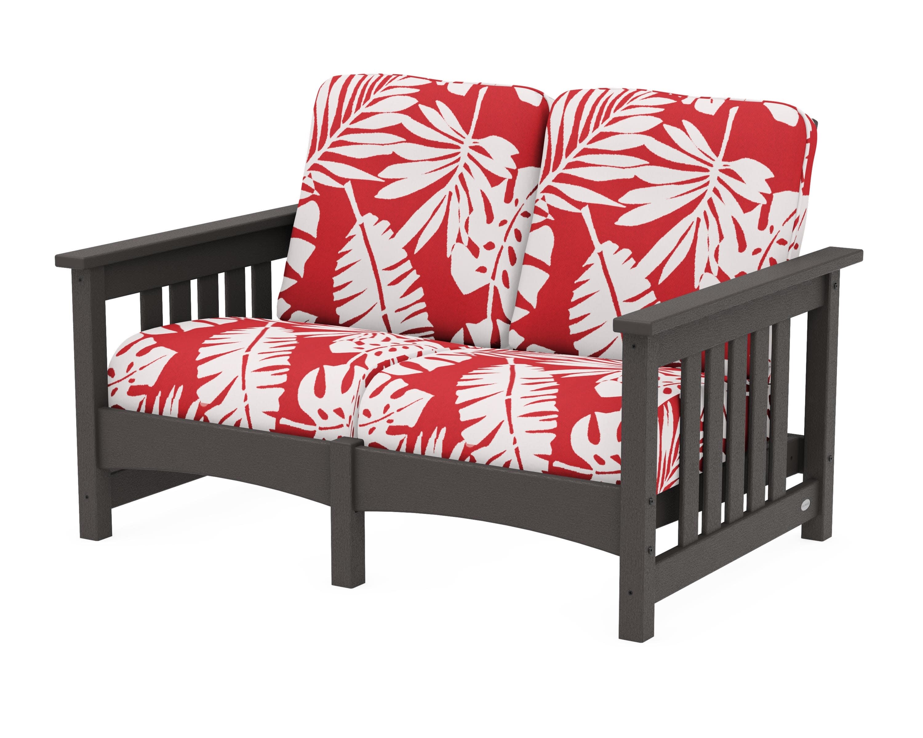 Club Mission Loveseat in Vintage Coffee / Leaf Crimson